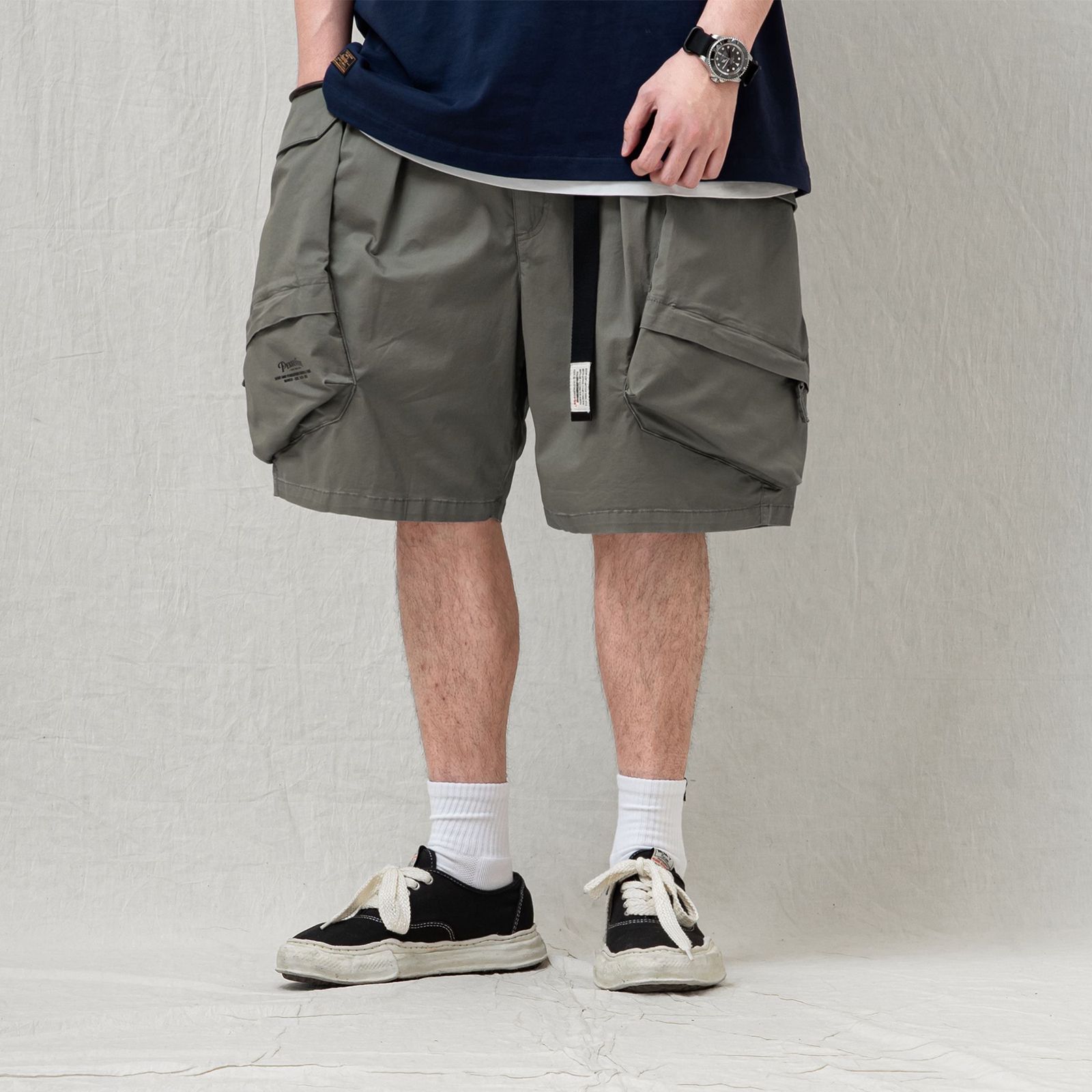 【ラスト1点 M 】washed multi-pocket cargo shorts / グリーングレー