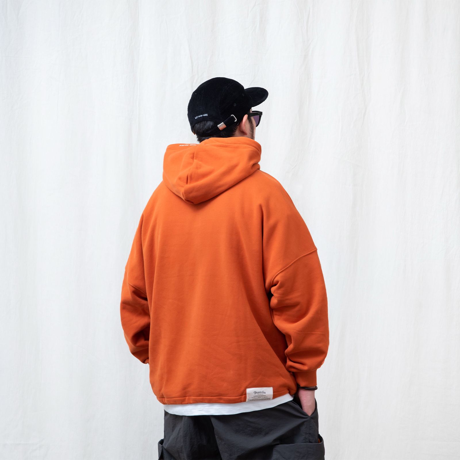 【ラスト1点 M】brand logo classic washed hoodie / オレンジ