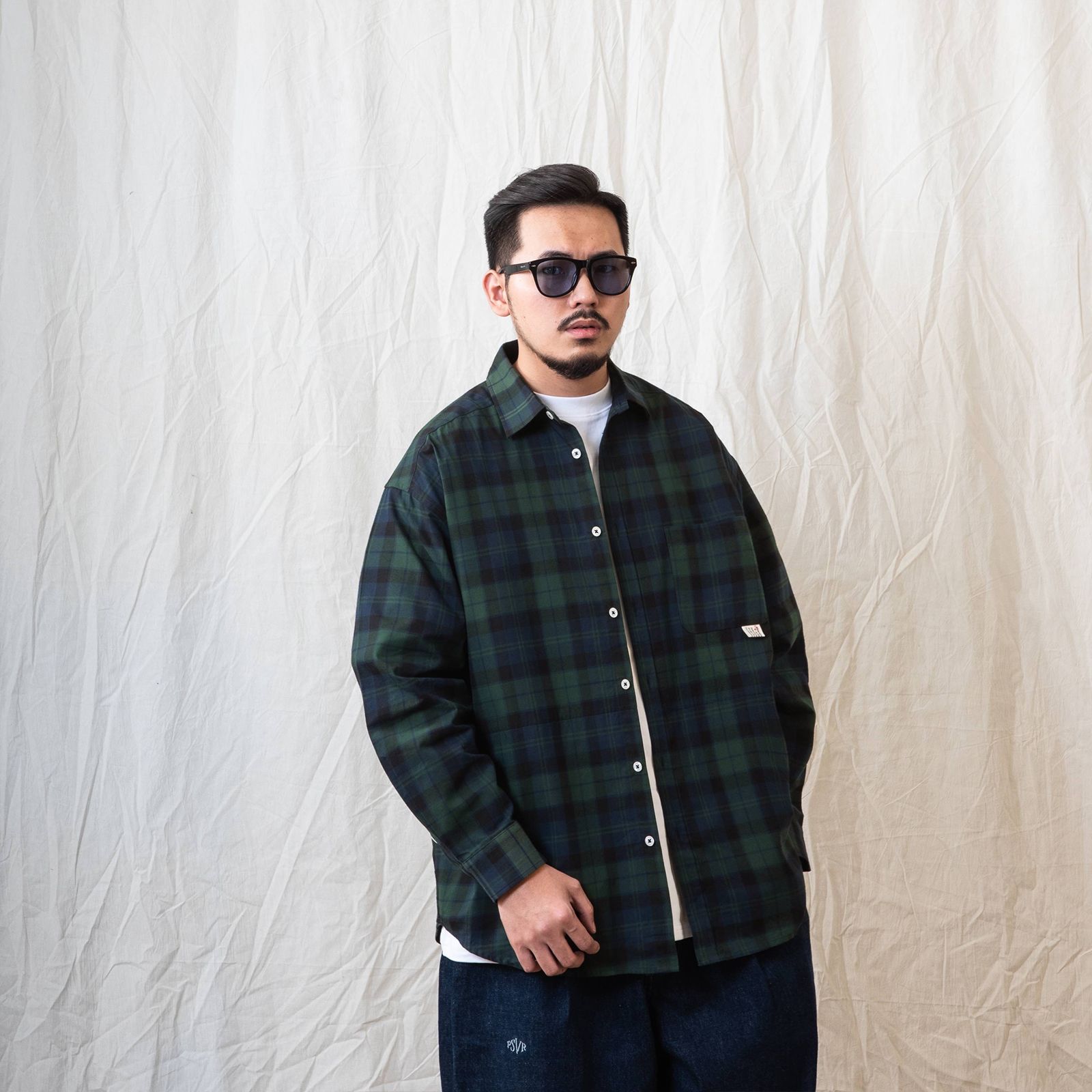 [ラスト1点 M ] persevere long sleeve check shirts / グリーン×ブルー