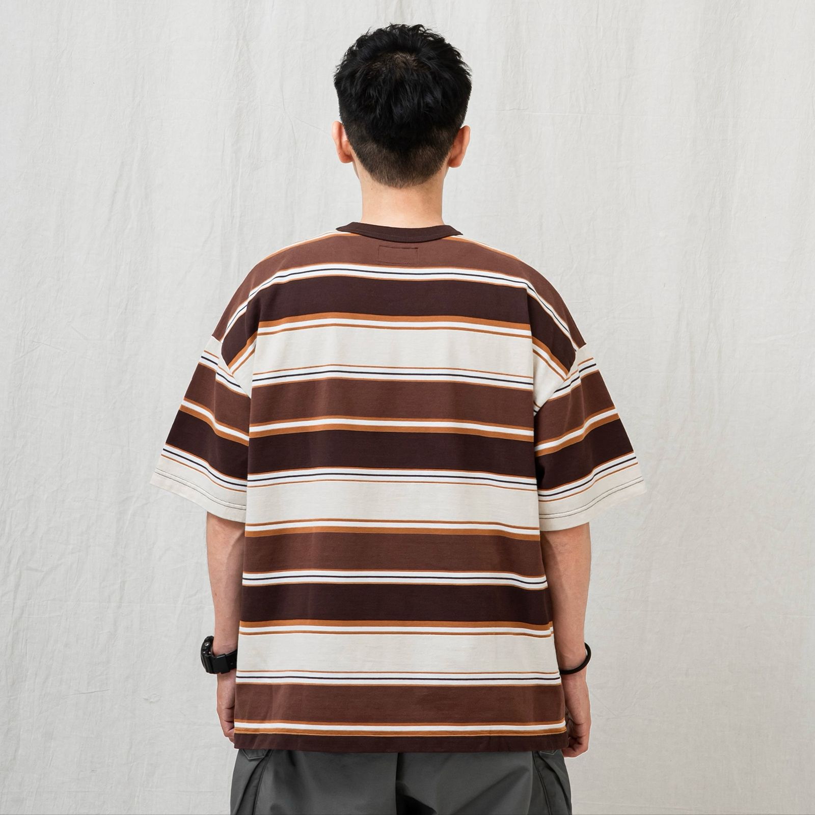【ラスト1点 L 】gradient stripe t-shirt / オレンジ&ブラウン