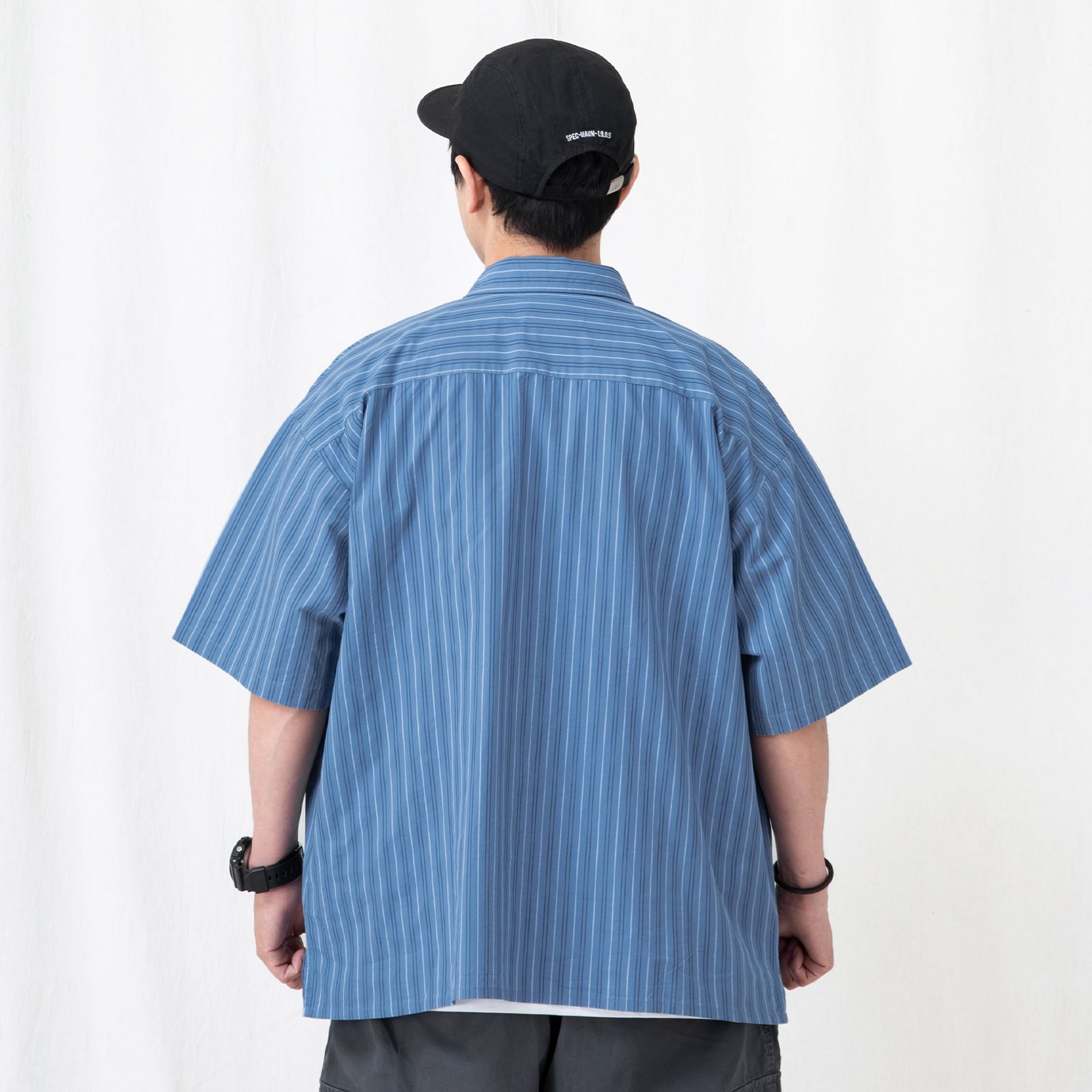 brand logo loose-fit shirt / ブルー&ホワイトストライプ