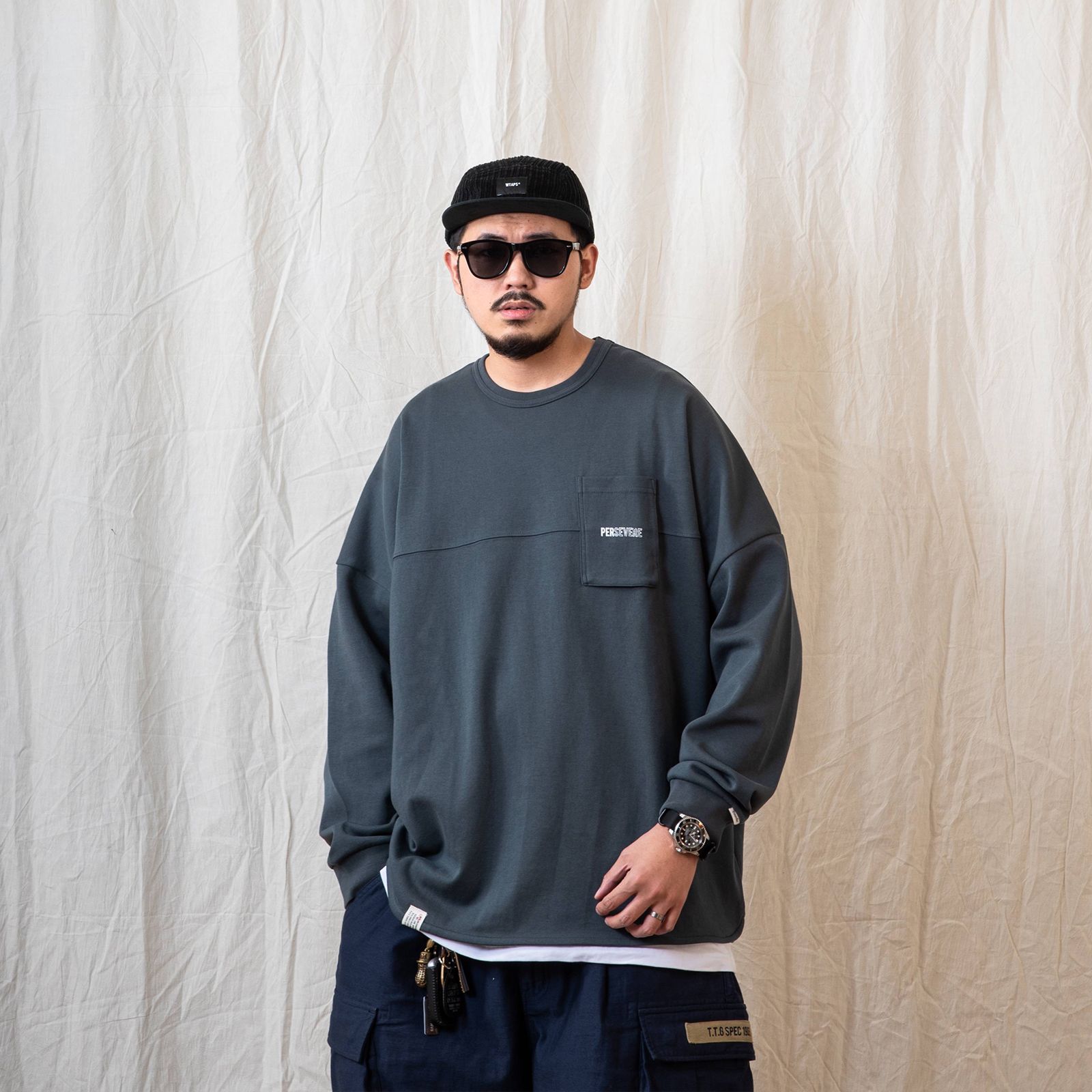 【ラスト1点 M 】spliced L/S pocket t-shirt / ブルーグリーン