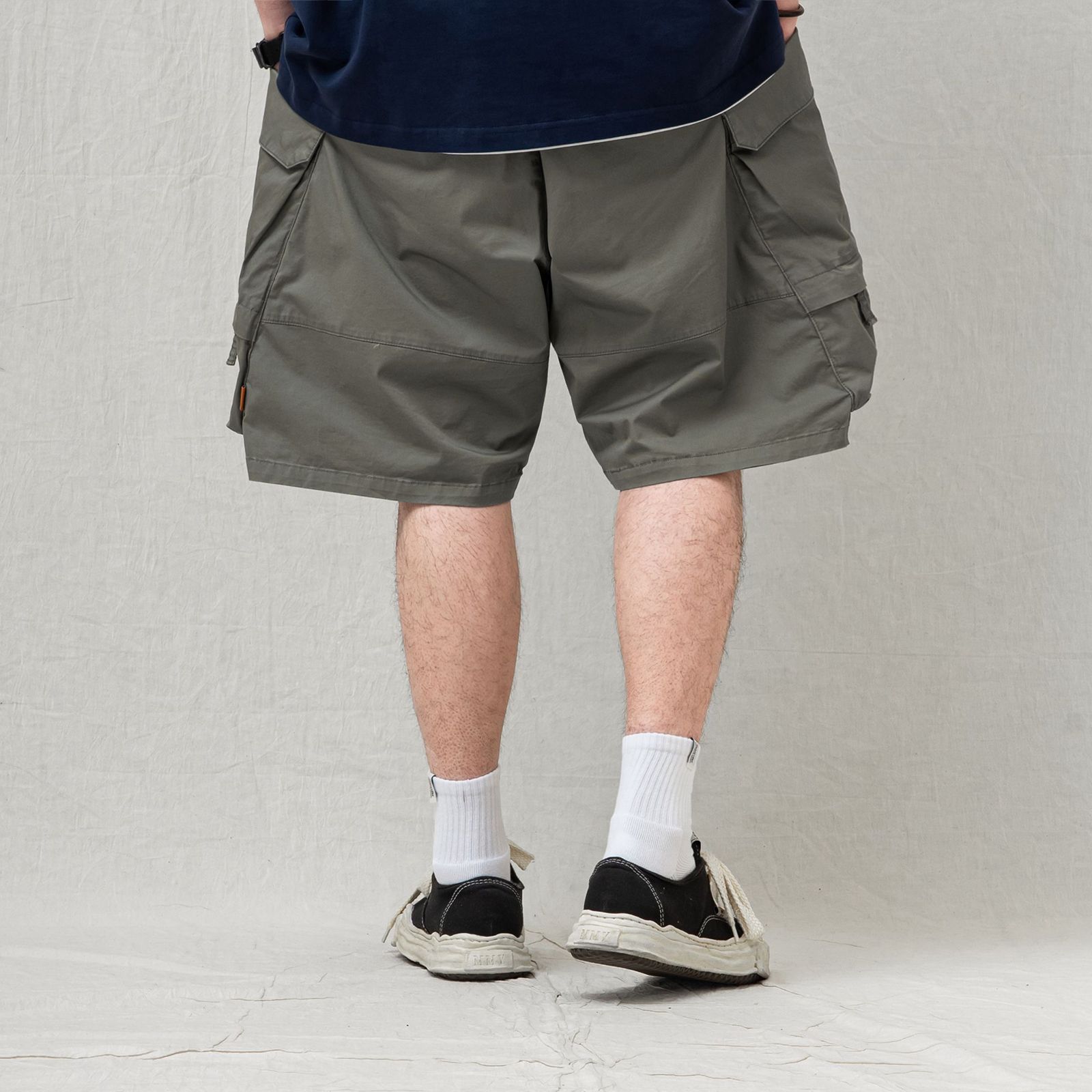【ラスト1点 M 】washed multi-pocket cargo shorts / グリーングレー