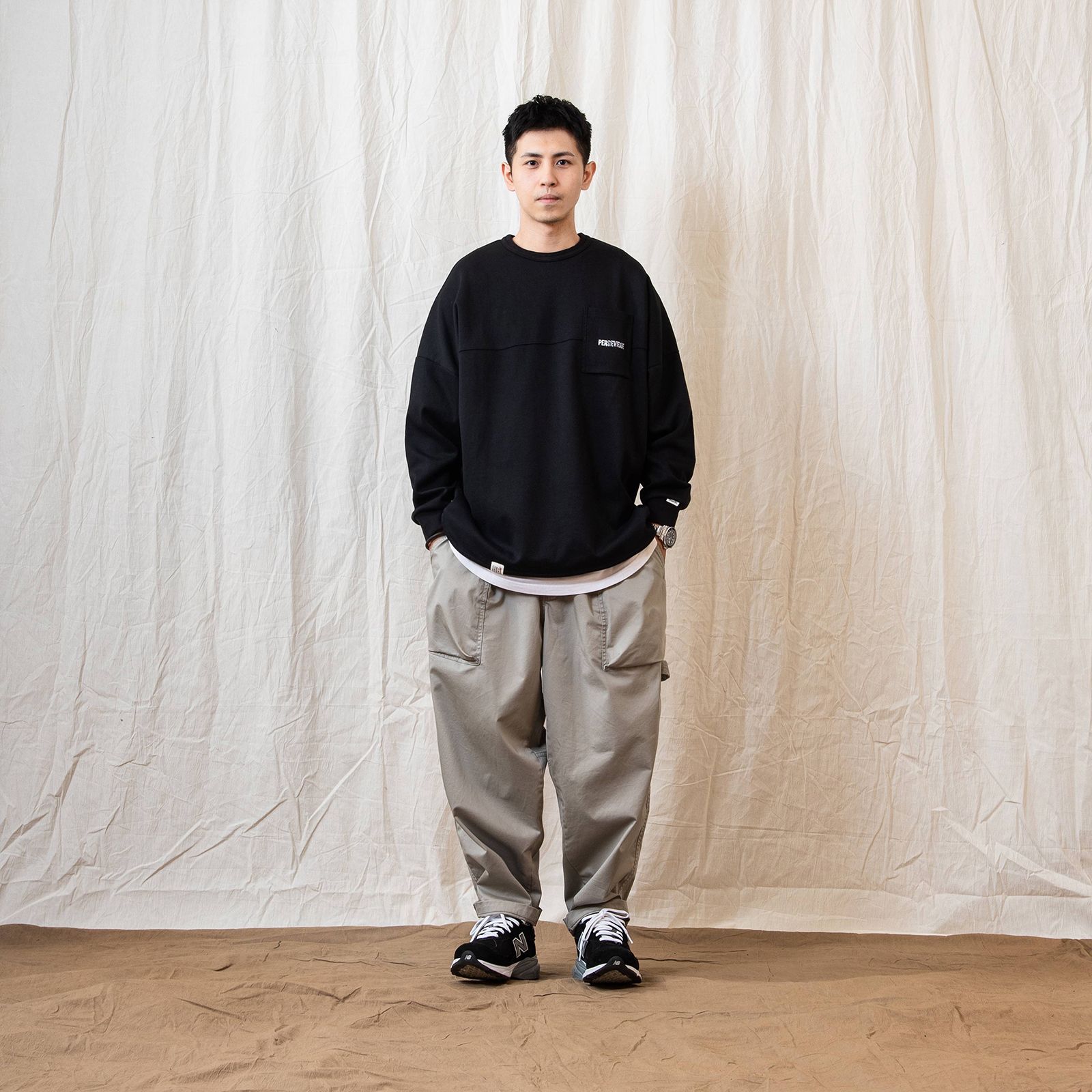 【ラスト1点 XL 】spliced L/S pocket t-shirt / ブラック
