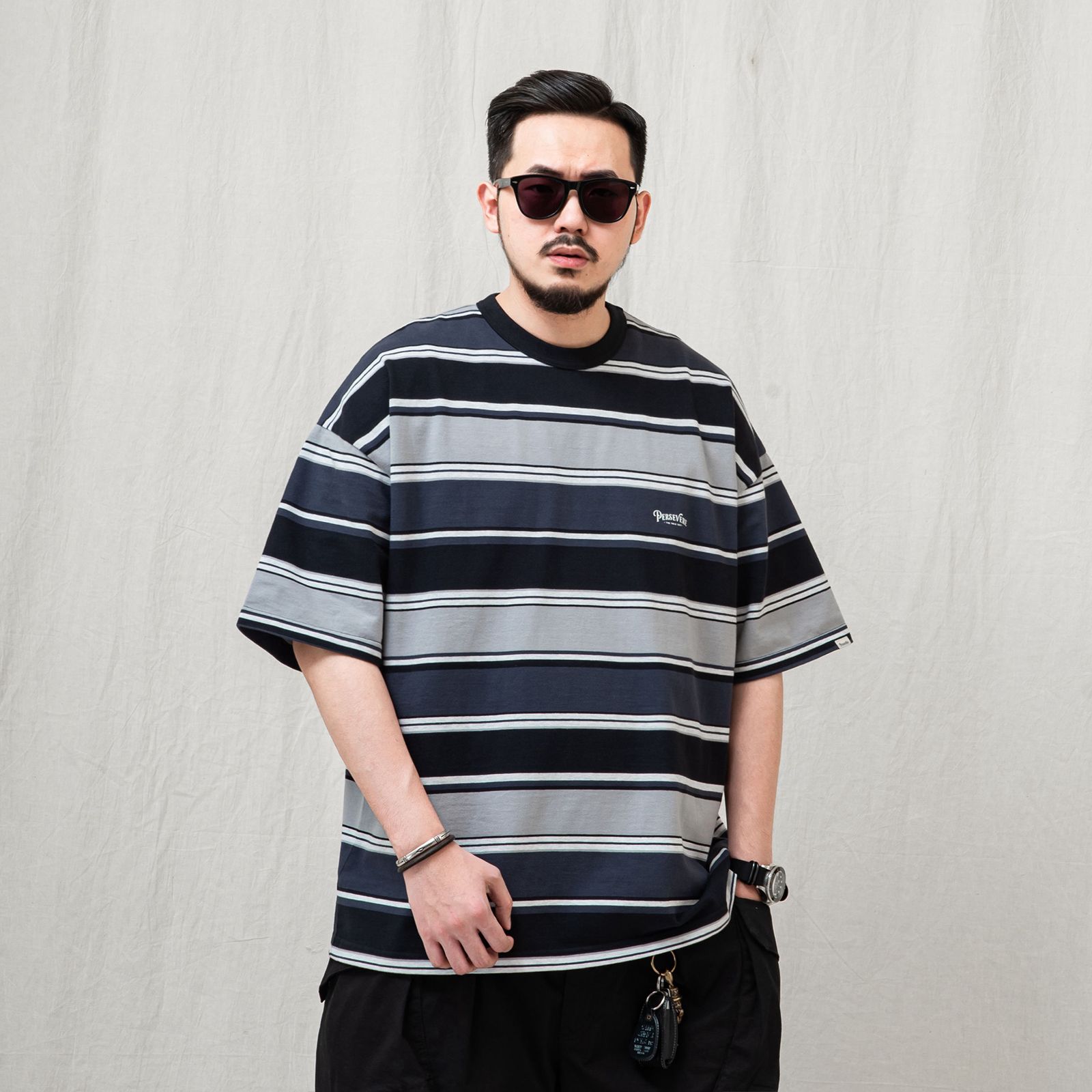 【ラスト1点 M 】gradient stripe t-shirt / ライトグレー&ブラック