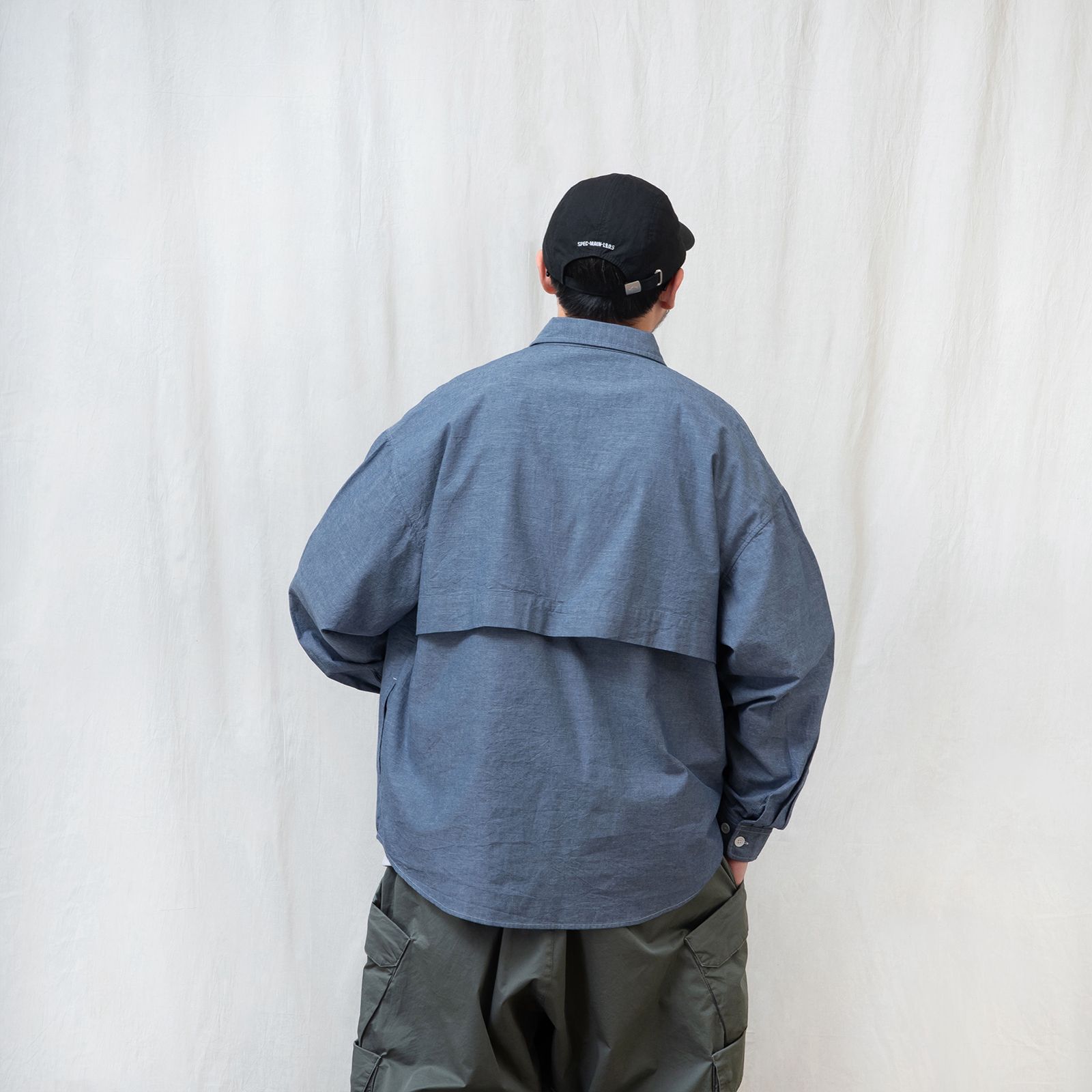 【ラスト1点 L 】brand logo long-sleeve oversized chanbray shirt / ライトブルー