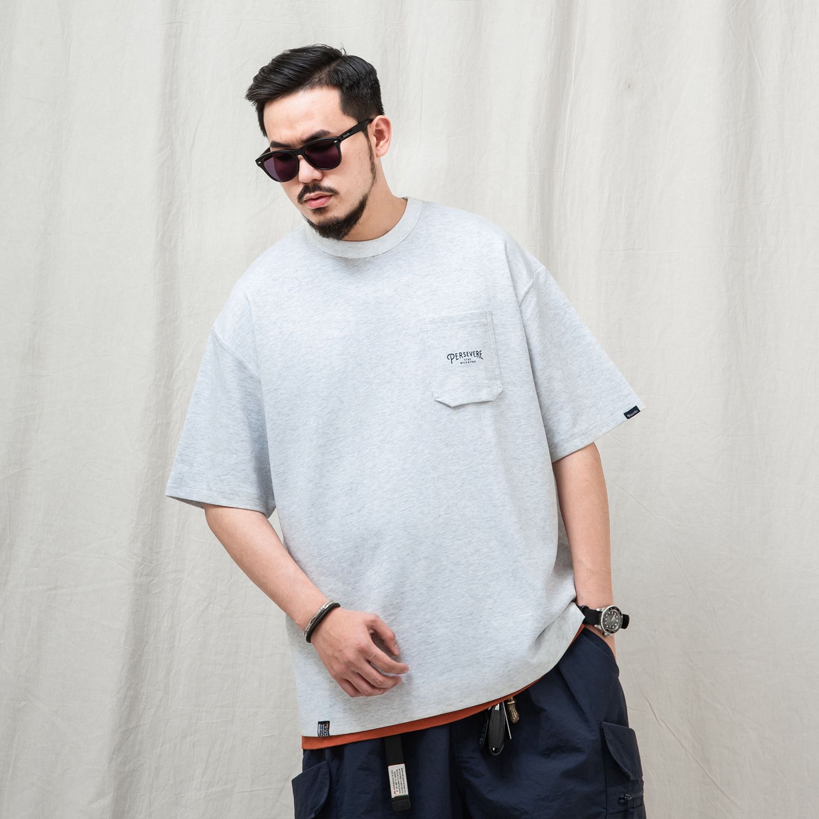 【ラスト1点 S 】hexagonal pocket classic t-shirt / ヘザーホワイト