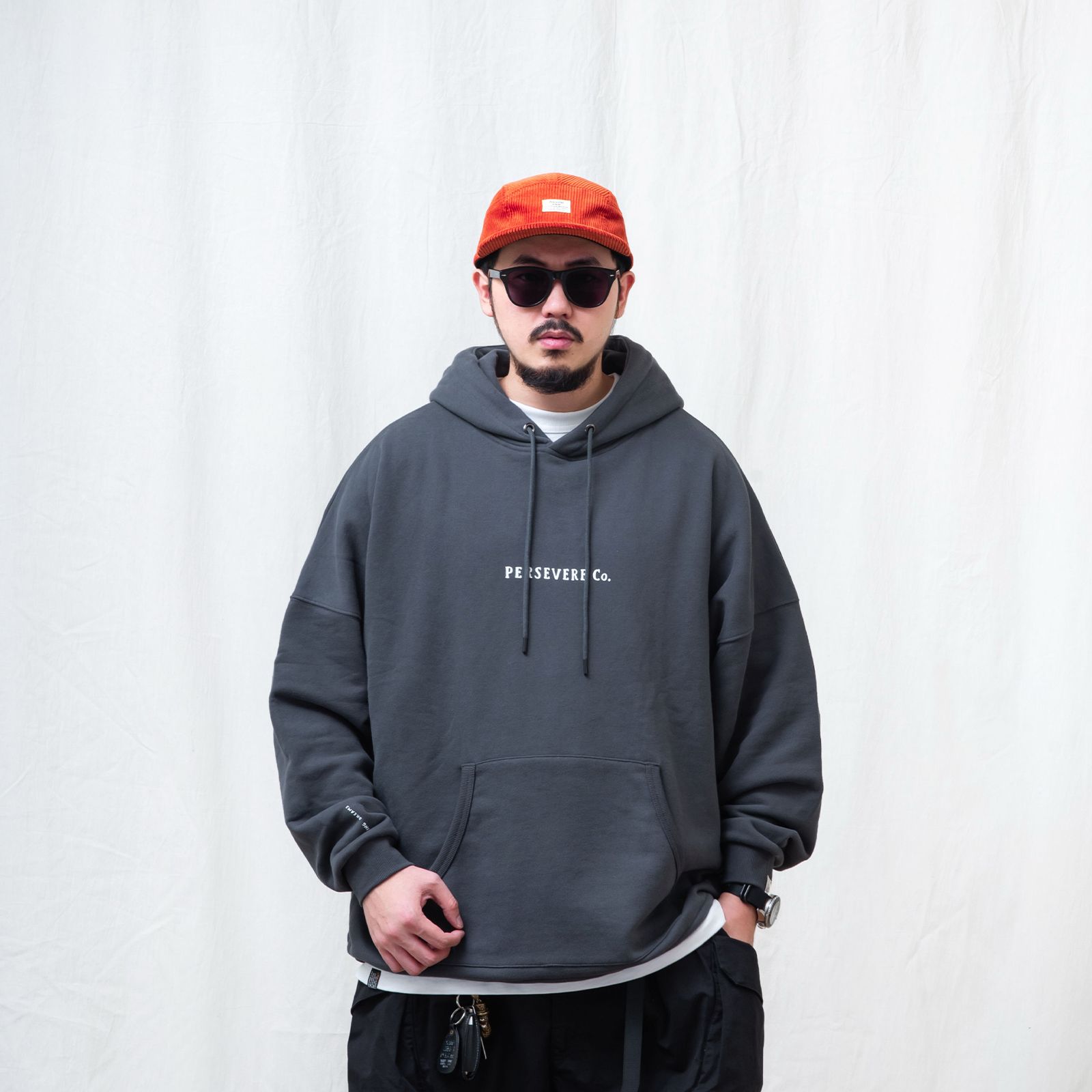 【ラスト1点 L 】brand logo classic washed hoodie / チャコールブラック