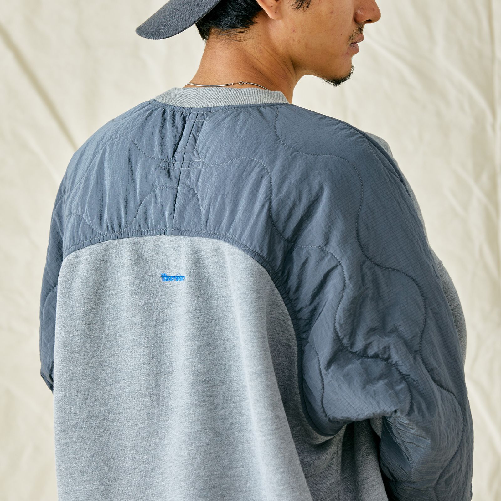 【ラスト1点 L】cotton fleece quilted crewneck / グレー