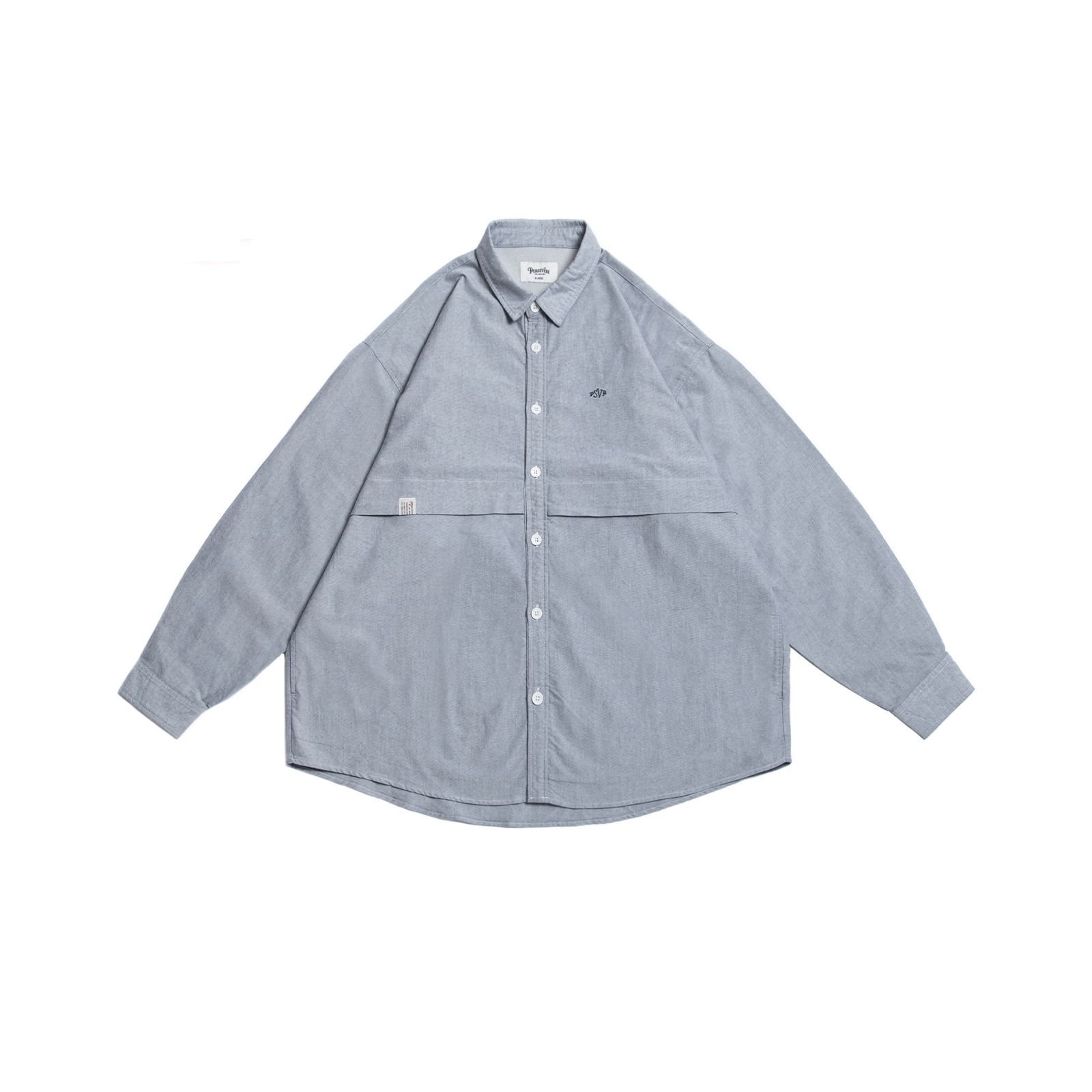 【ラスト1点 L】brand logo long-sleeve oversized oxford shirt / グレー