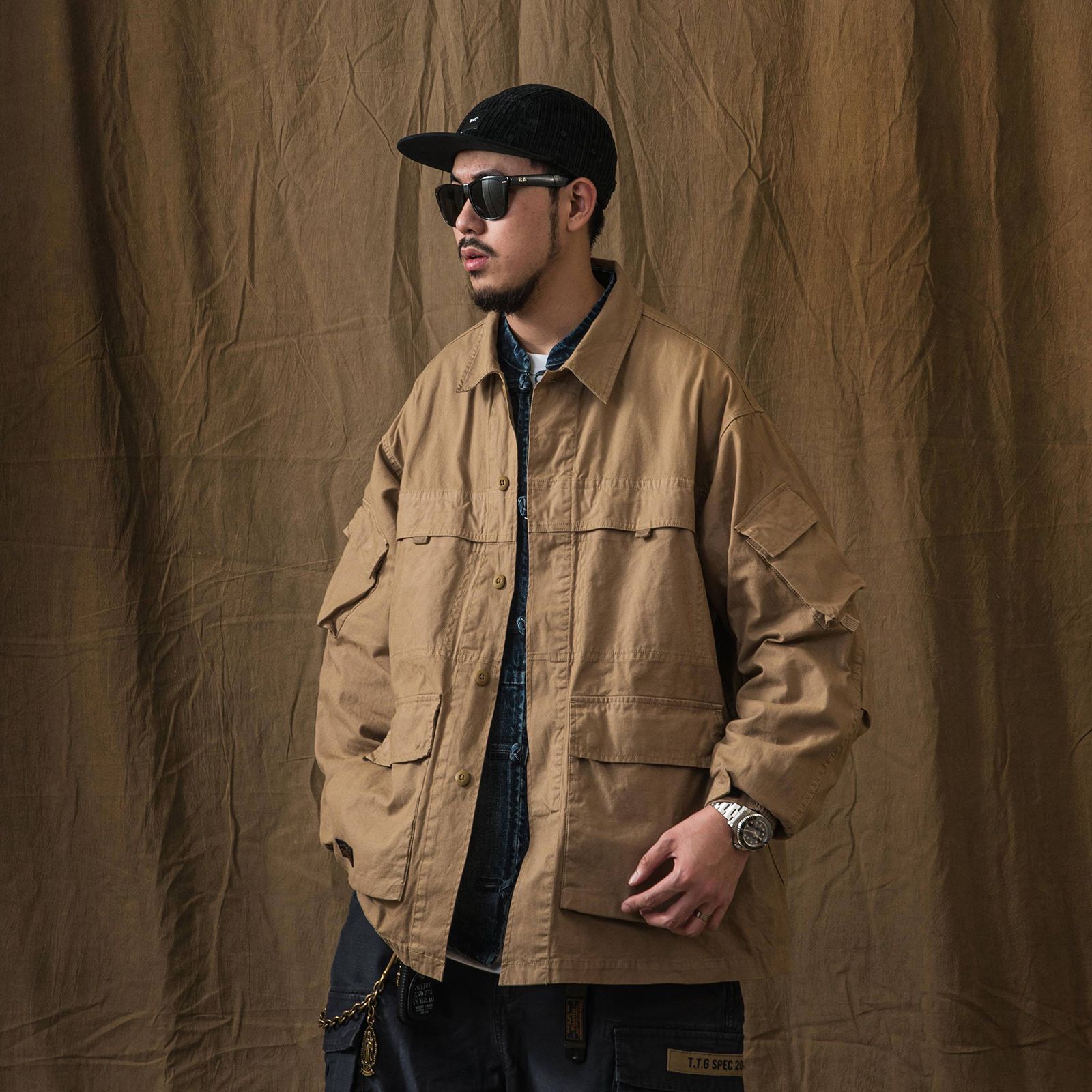 【ラスト1点 XL】stonewashed multi-pocket field jacket / カーキ