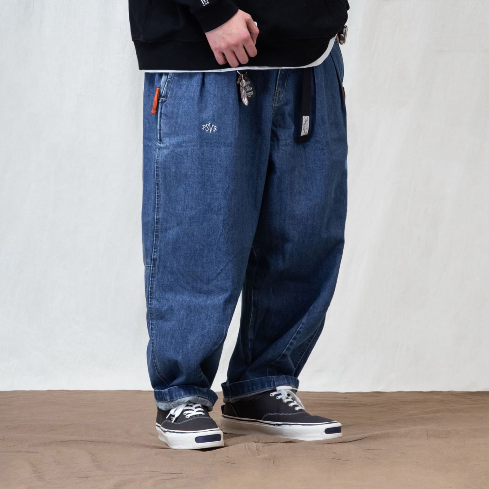 【ラスト1点 L】double pleated balloon tapered pants / ウォッシュドブルー