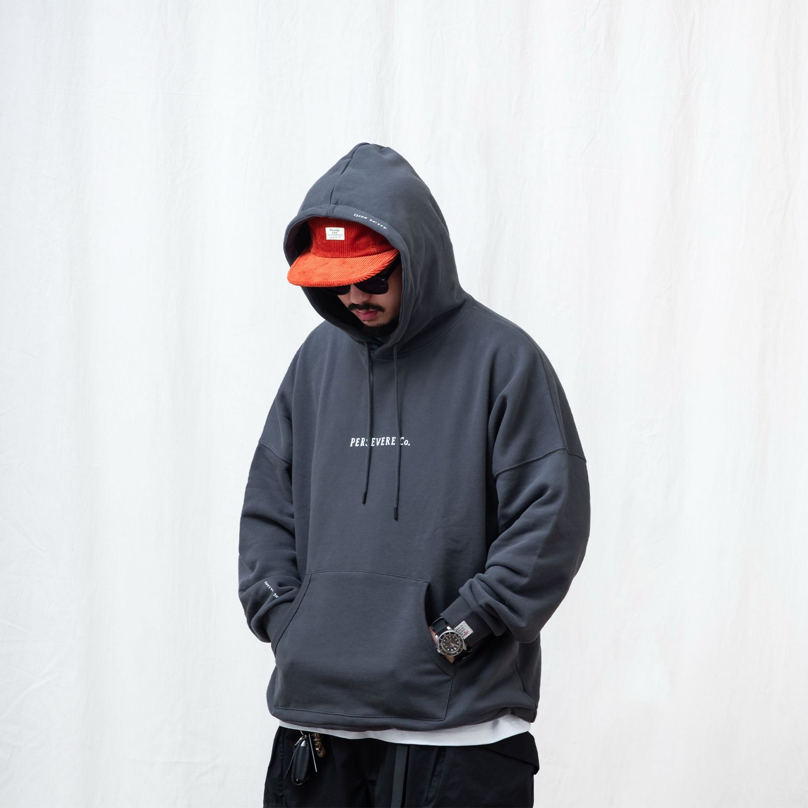 【ラスト1点 L 】brand logo classic washed hoodie / チャコールブラック