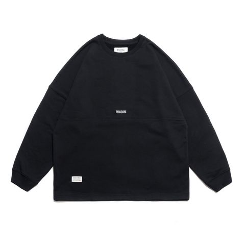 [ラスト1点 M] フロントロゴ ドロップショルダー クルーネックスエットシャツ / morse code classic sweatshirt / ブラック