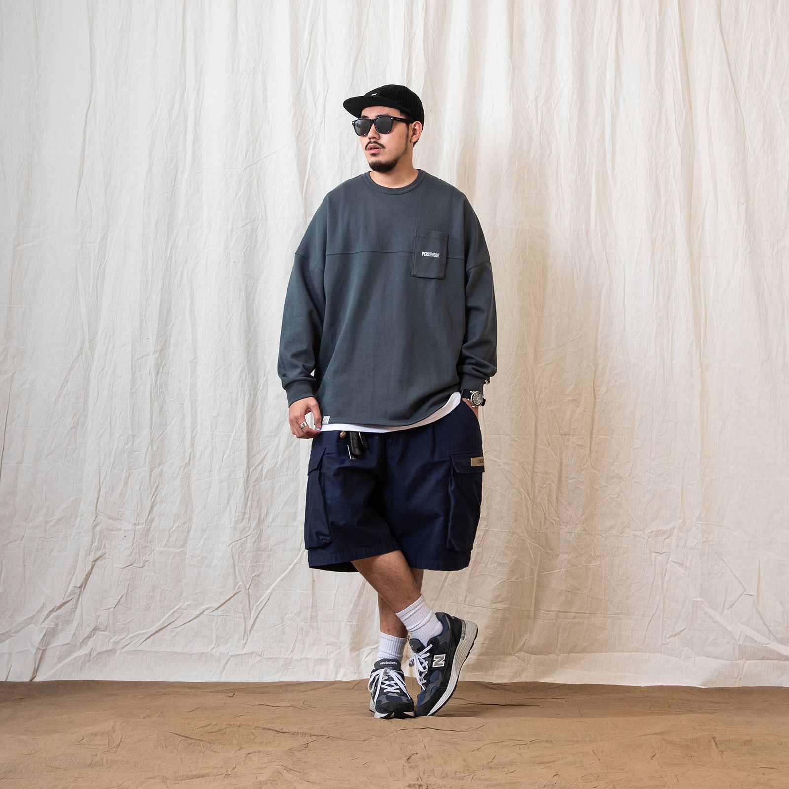 【ラスト1点 M 】spliced L/S pocket t-shirt / ブルーグリーン