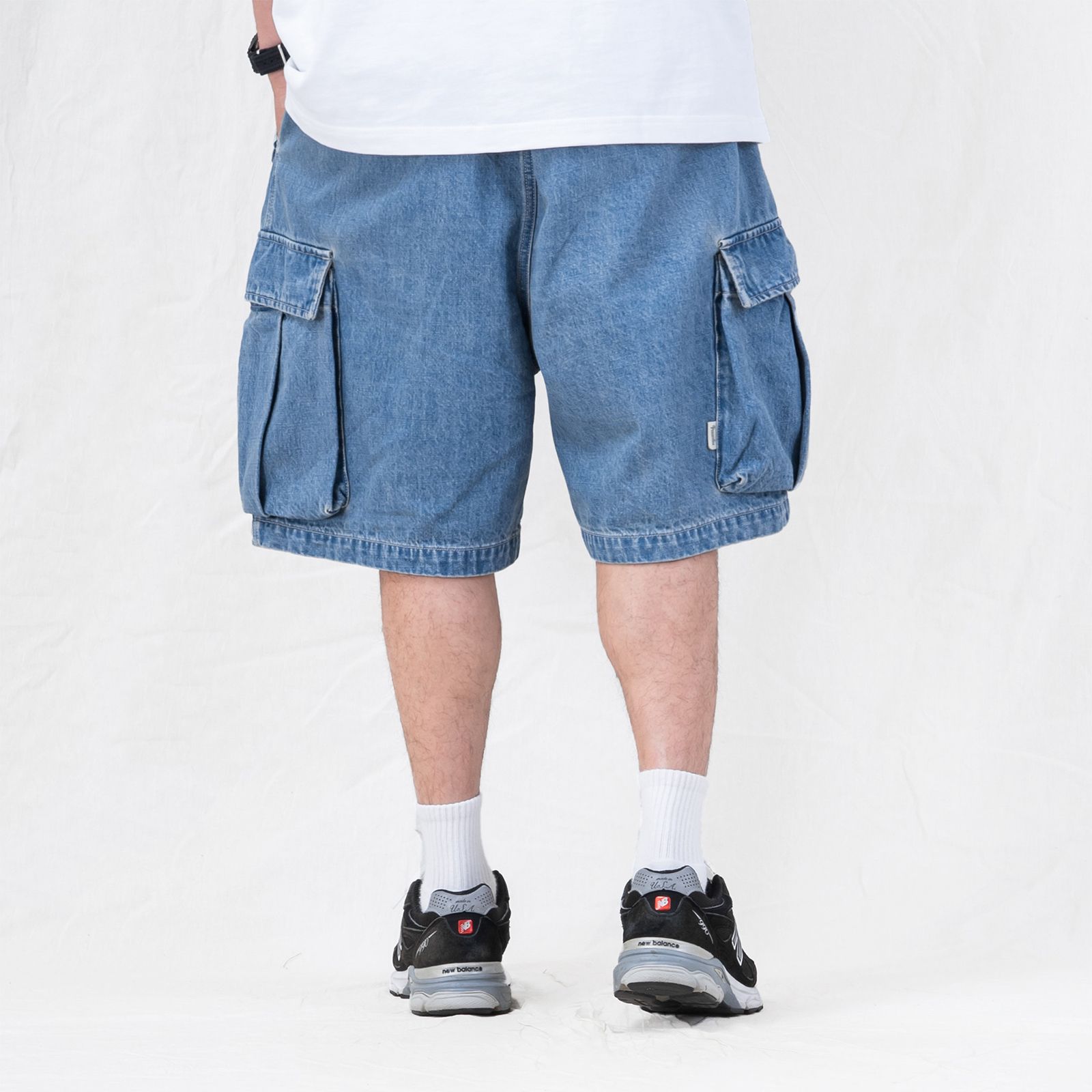 washed double cargo shorts / ウォッシュドデニムブルー