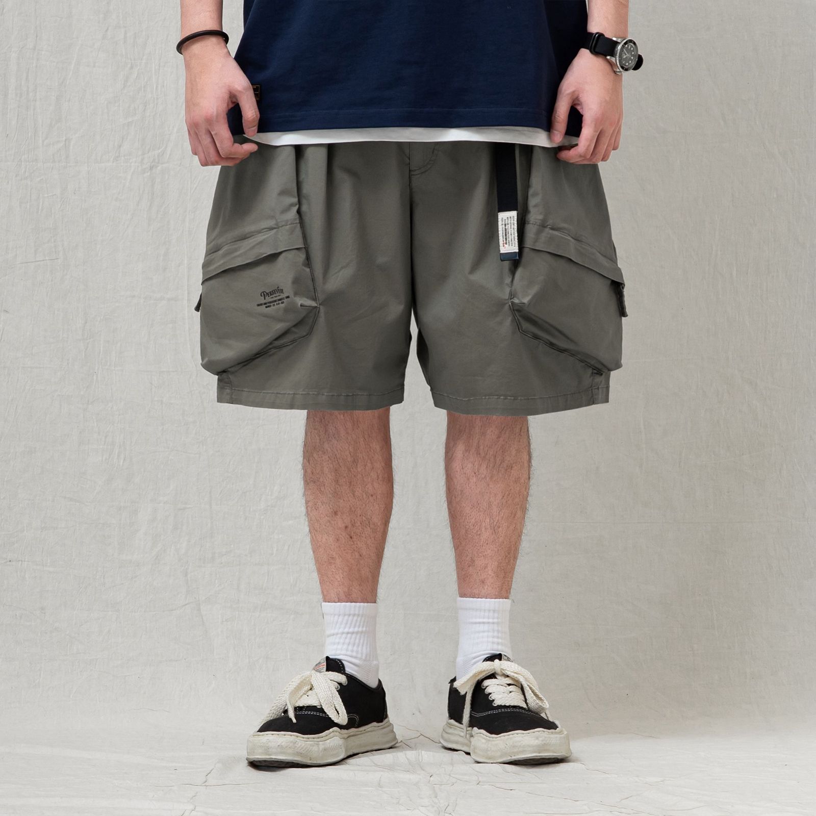 【ラスト1点 M 】washed multi-pocket cargo shorts / グリーングレー