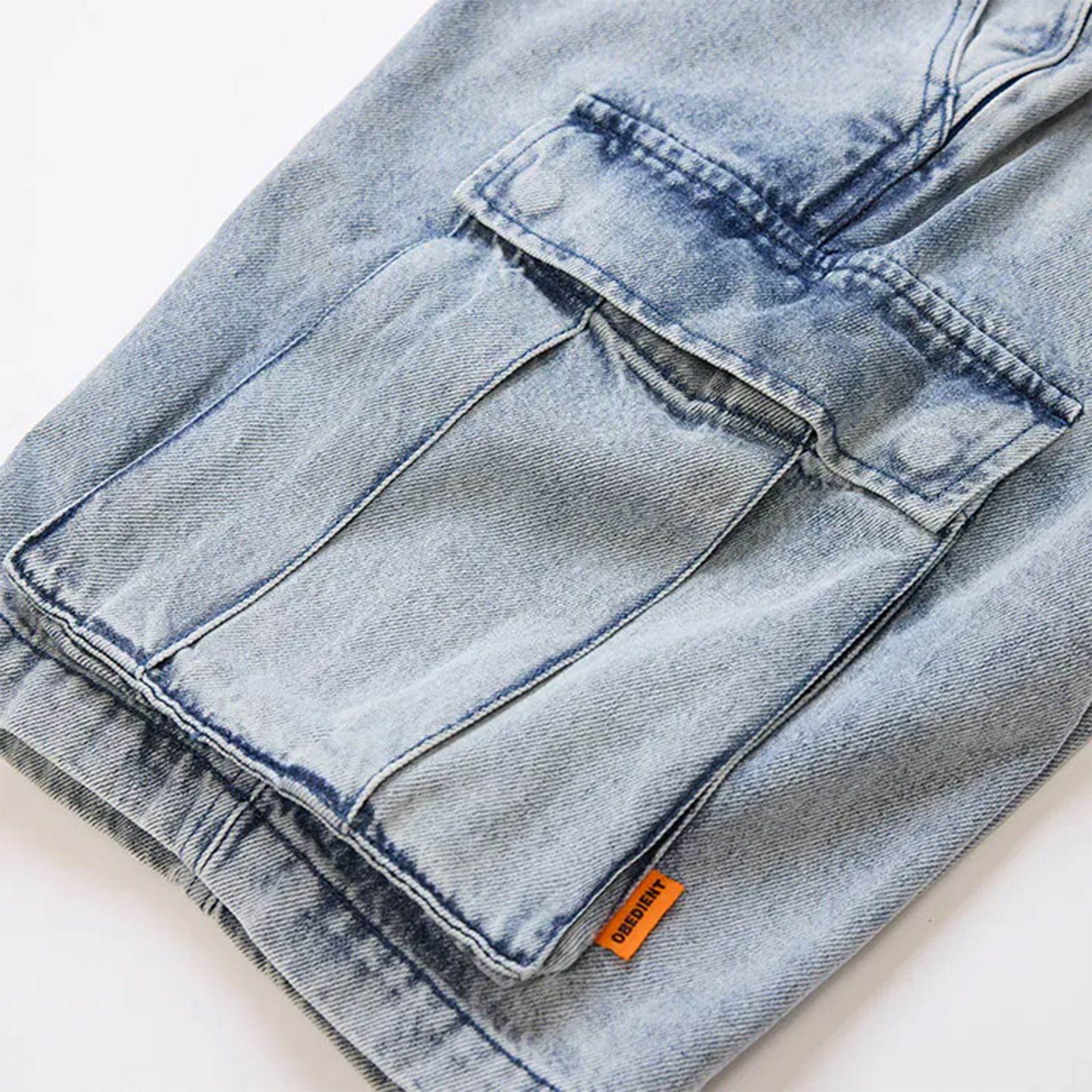 WASHED DENIM CARGO SHORTS / ライトブルー