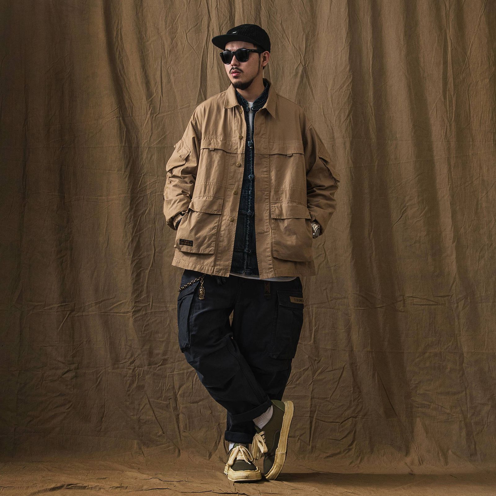 【ラスト1点 XL】stonewashed multi-pocket field jacket / カーキ