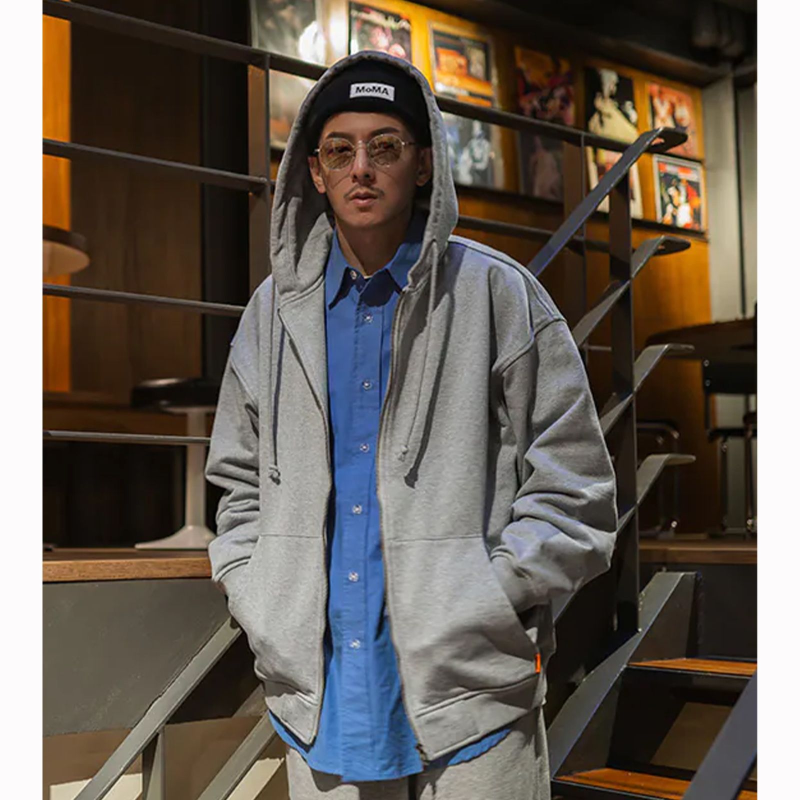 classic sweat zip hoodie / グレー