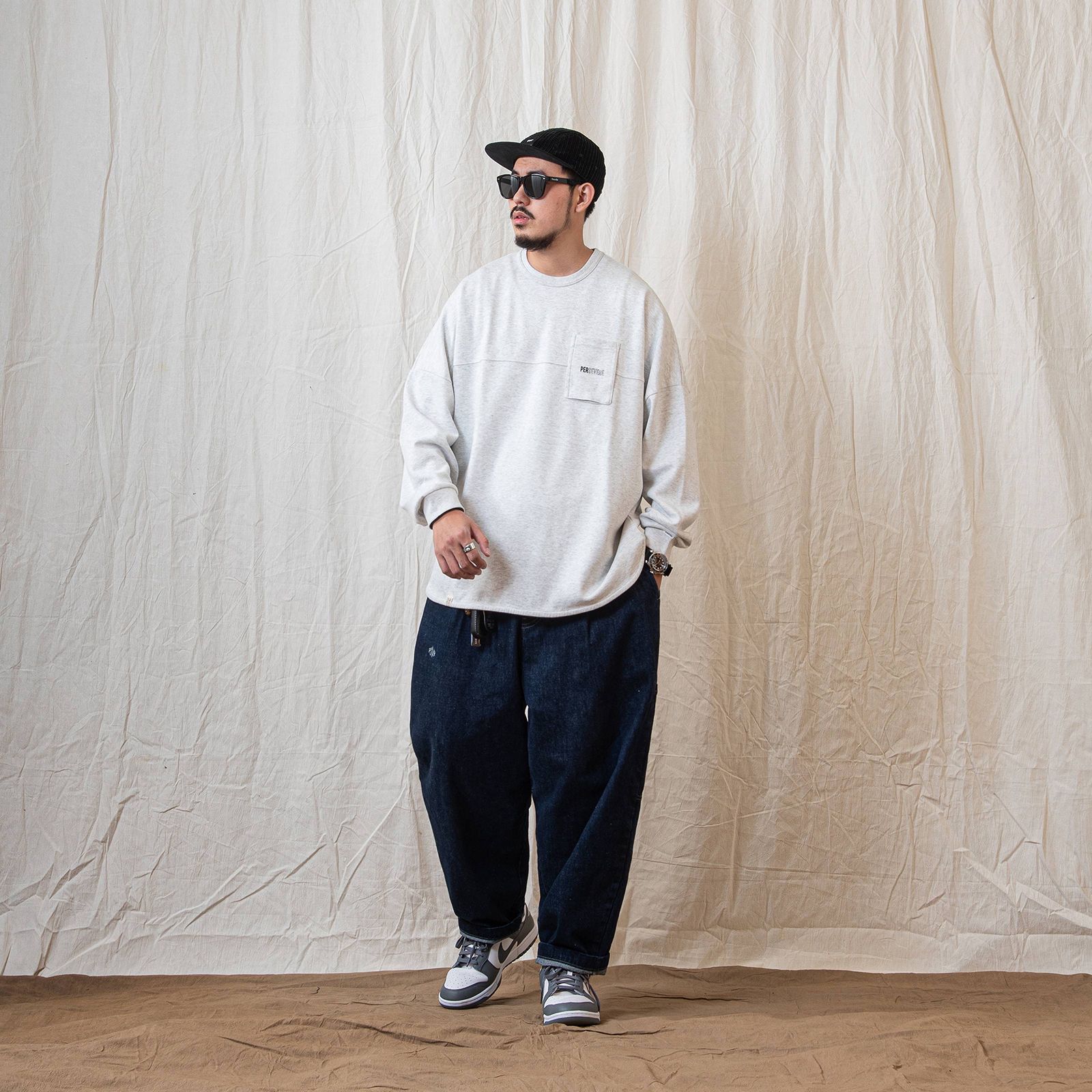 【ラスト1点 XL 】spliced L/S pocket t-shirt / ヘザーホワイト