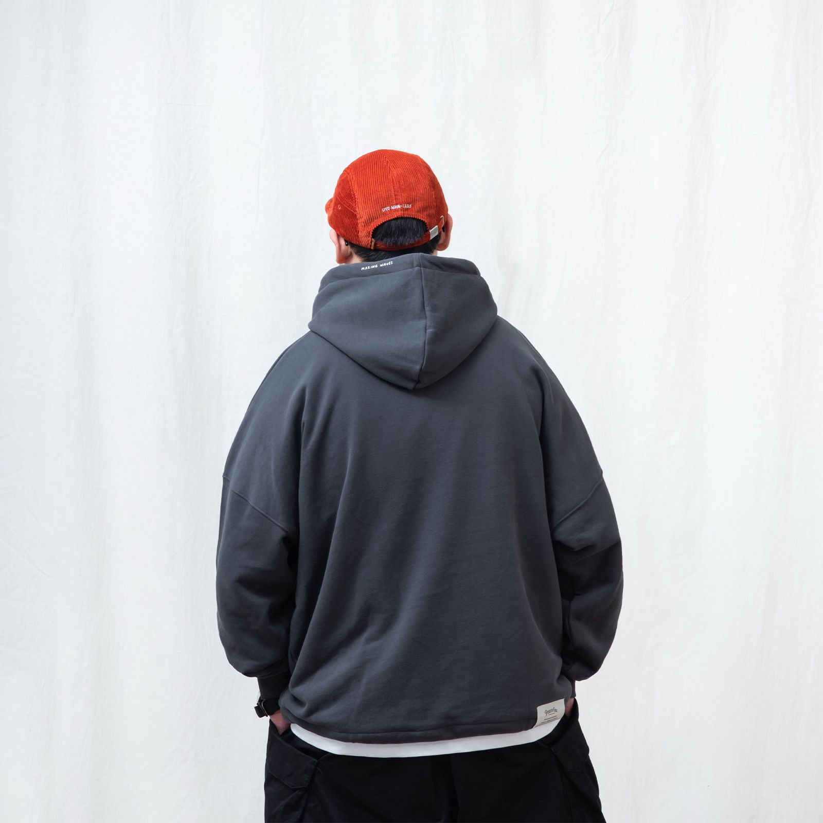 【ラスト1点 L 】brand logo classic washed hoodie / チャコールブラック