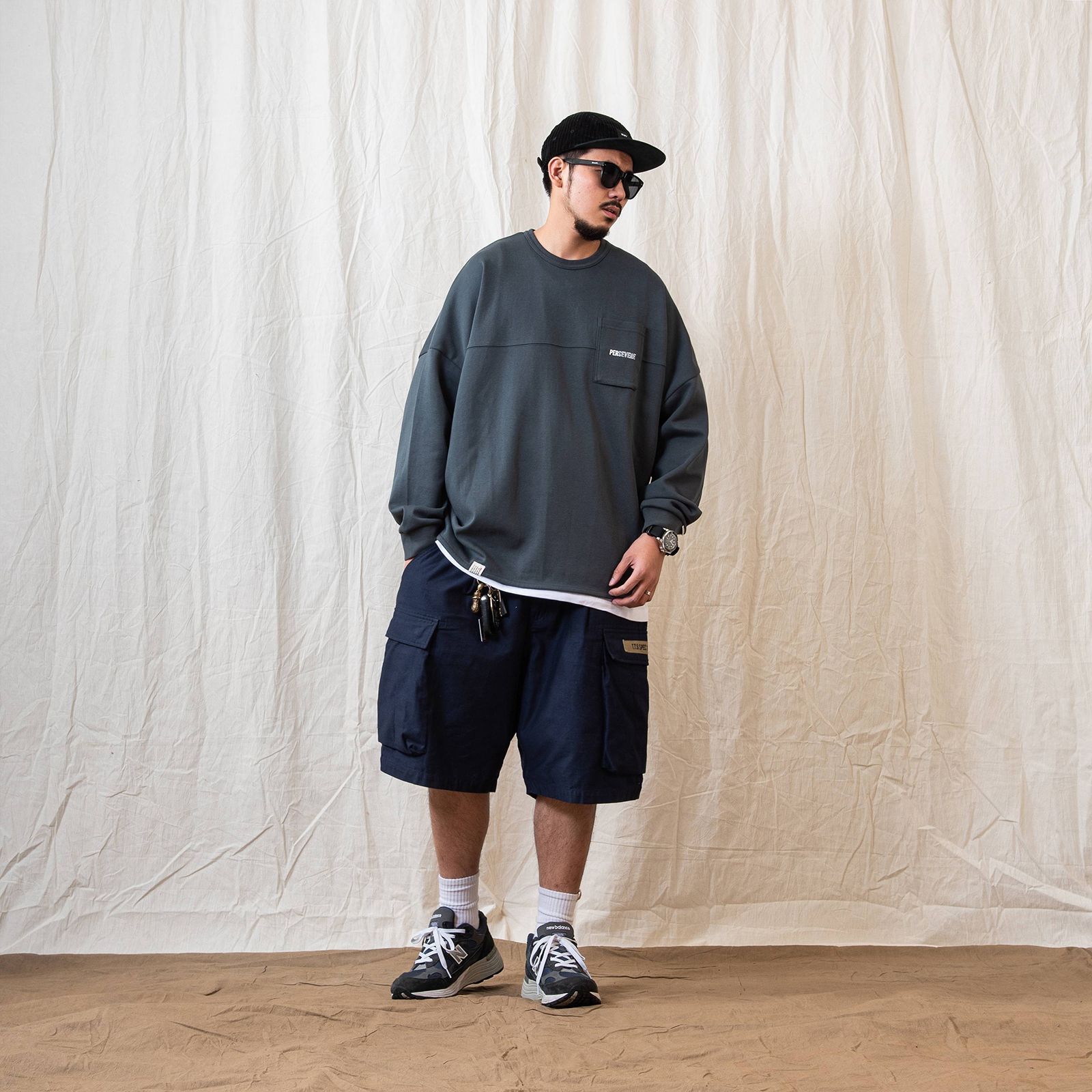【ラスト1点 M 】spliced L/S pocket t-shirt / ブルーグリーン