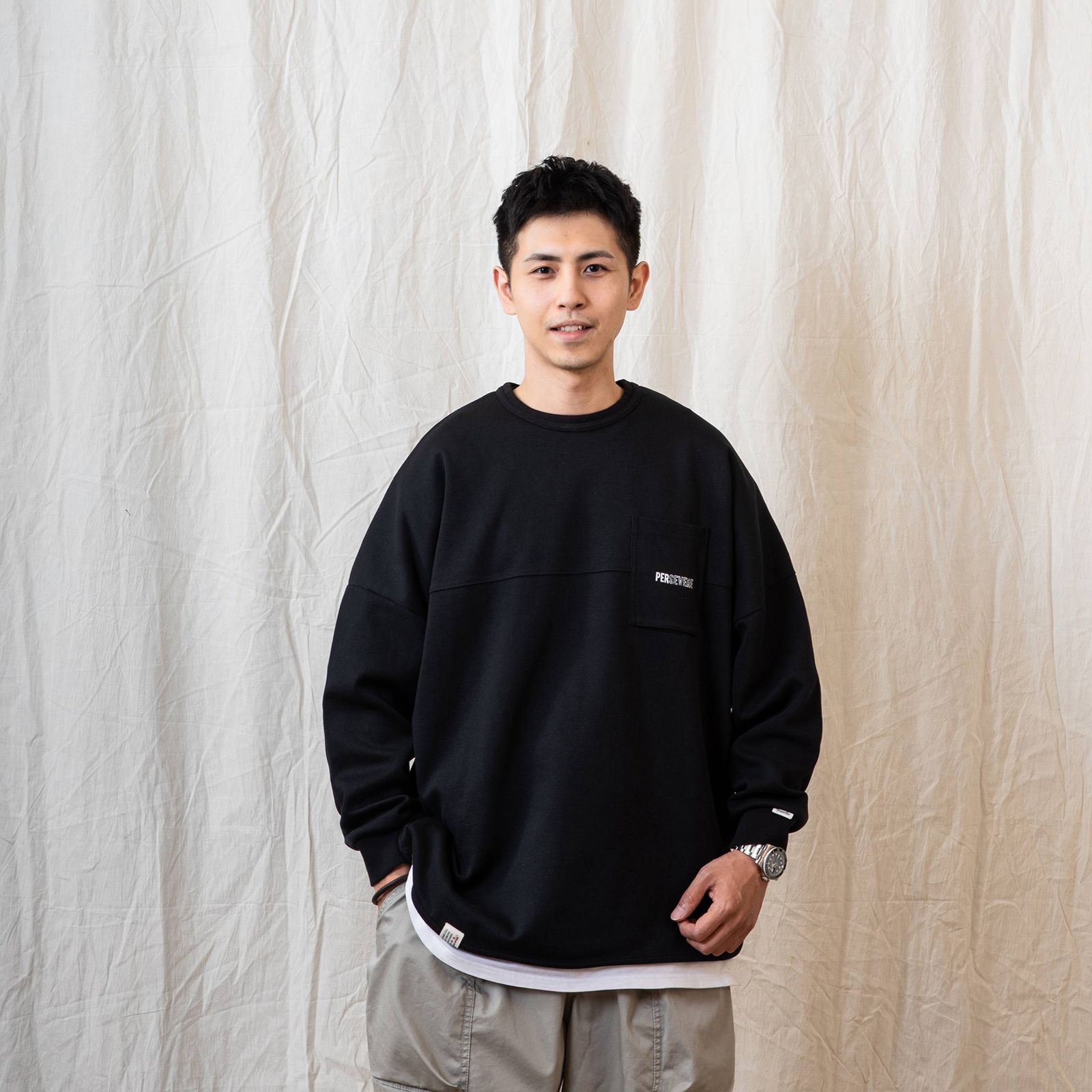 【ラスト1点 XL 】spliced L/S pocket t-shirt / ブラック