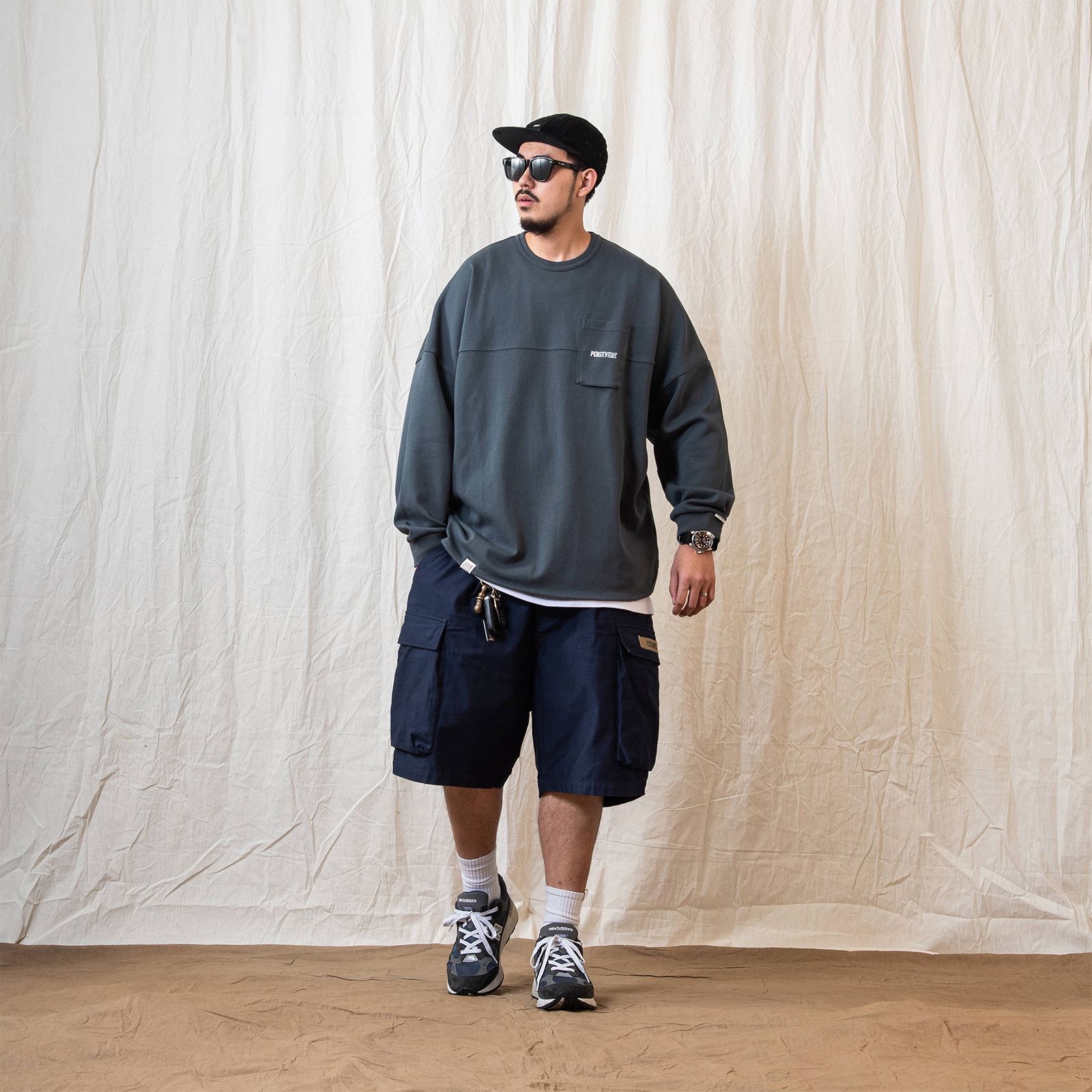 【ラスト1点 M 】spliced L/S pocket t-shirt / ブルーグリーン