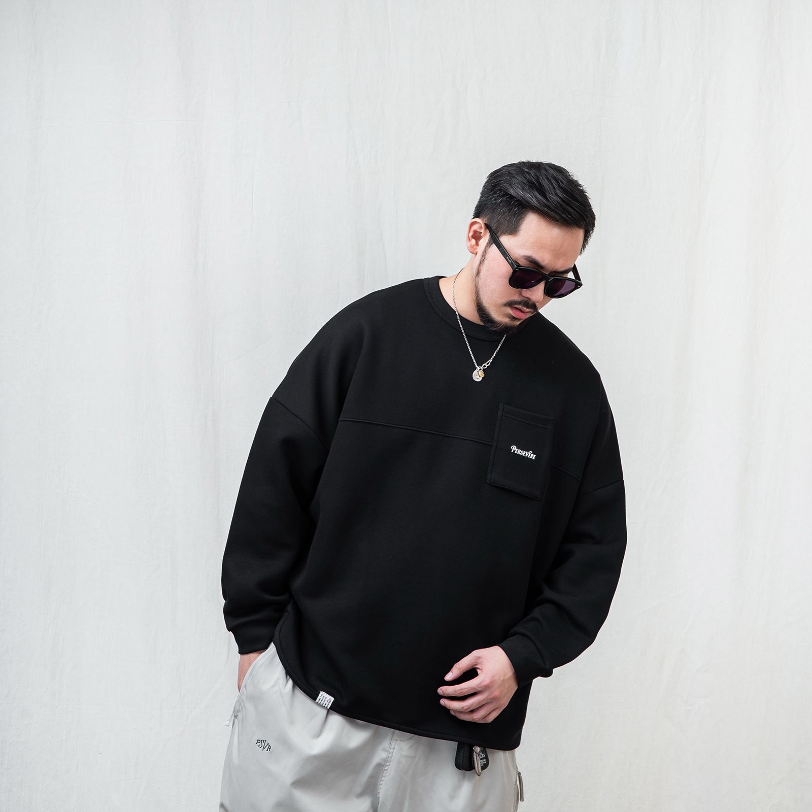 【ラスト1点 L】anti-wrinkle L/S classic pocket t-shirt / ブラック