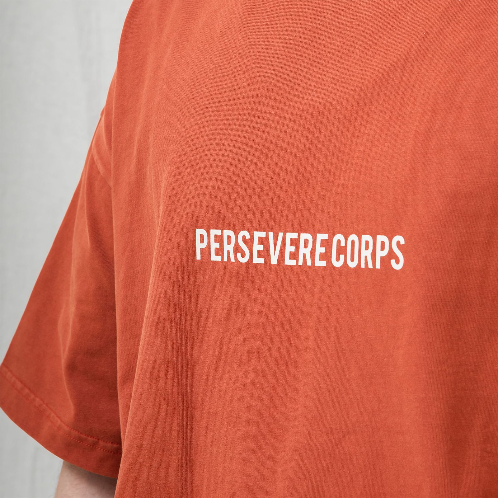 【ラスト1点 M】pigment-dyed catchword t-shirt / ウォッシュドオレンジ