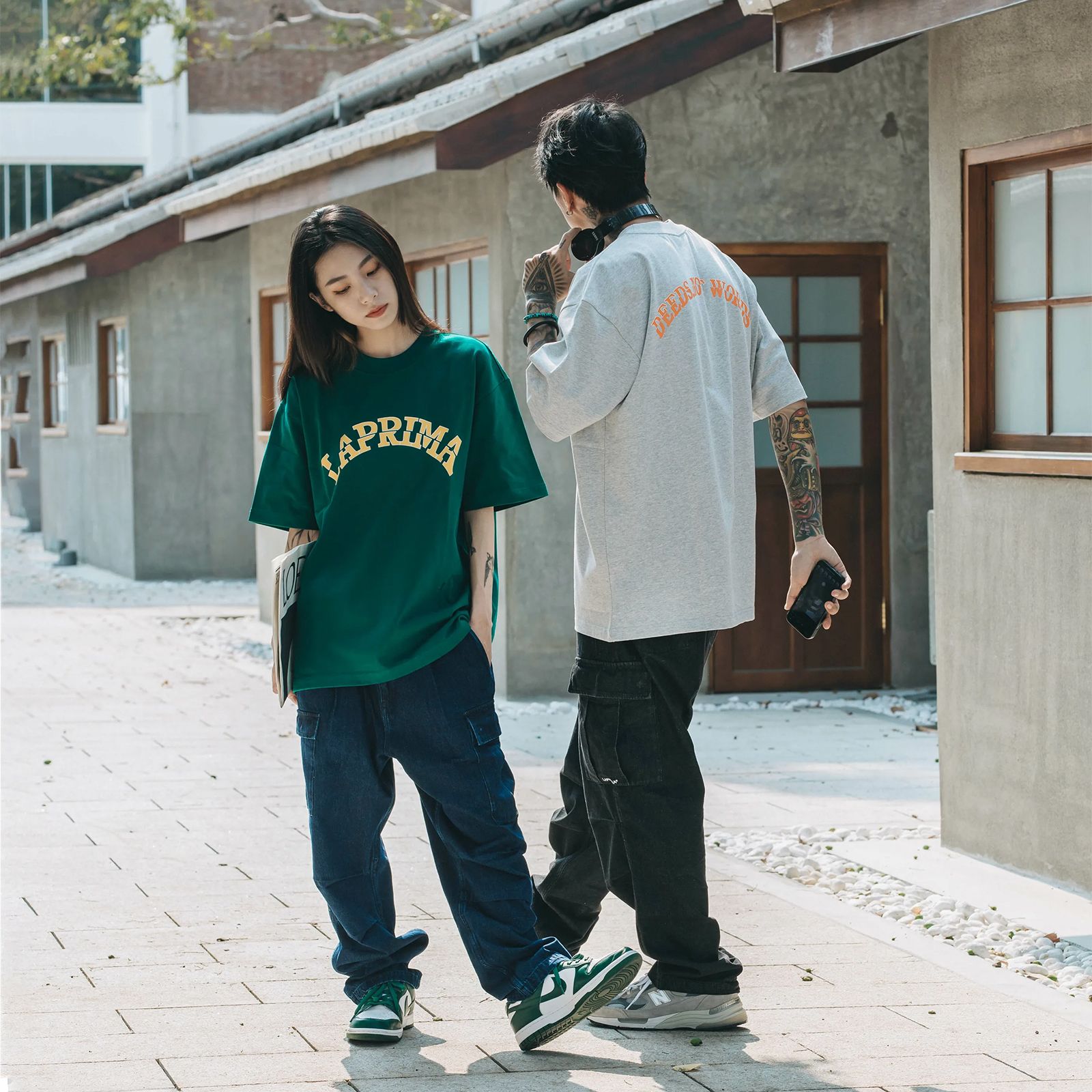 【ラスト1点 L 】university font crewneck tee / グリーン
