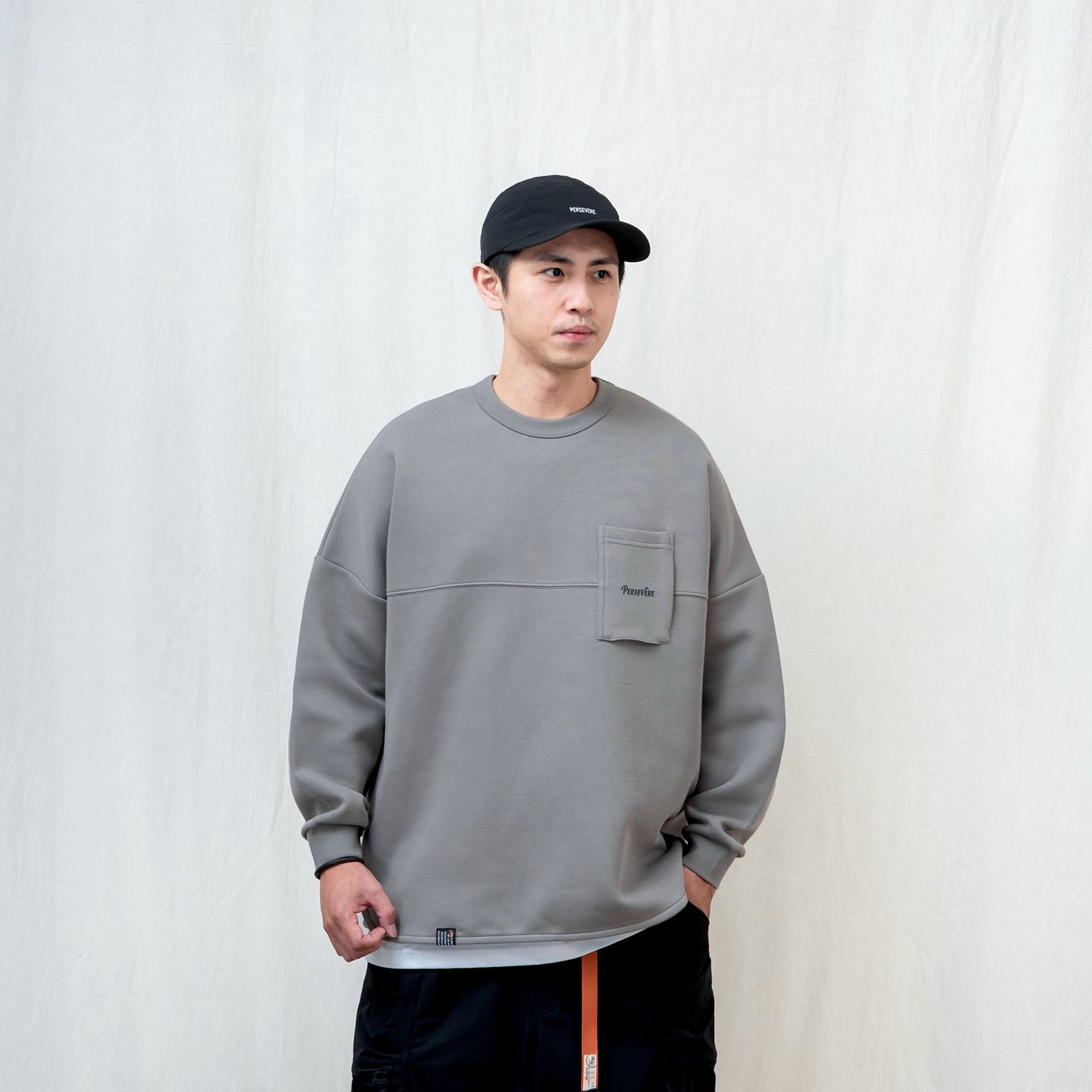 【ラスト1点 XL】anti-wrinkle L/S classic pocket t-shirt / ライトグレー