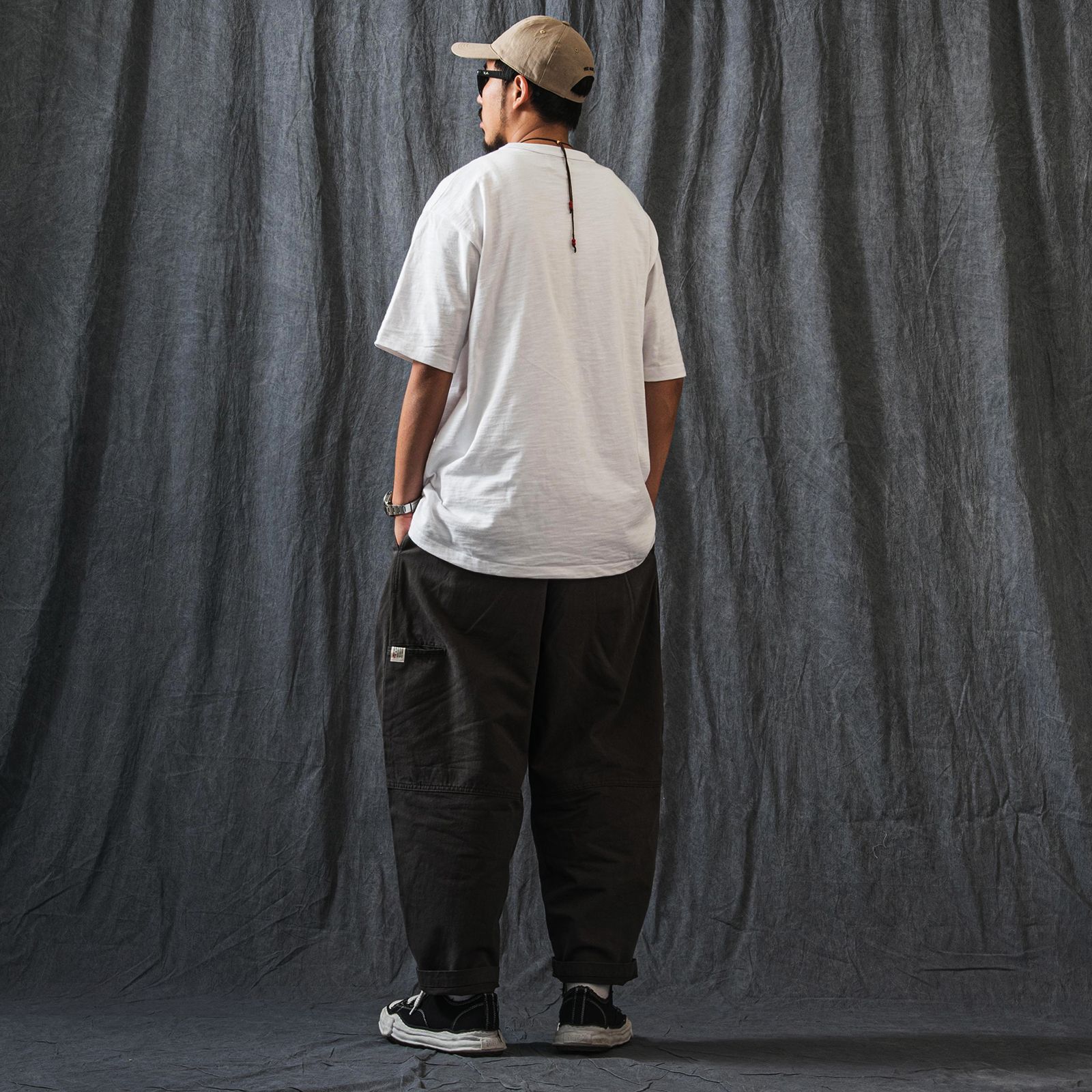 【ラスト1点 M】elasticated waist pleated tapered pants / グレー