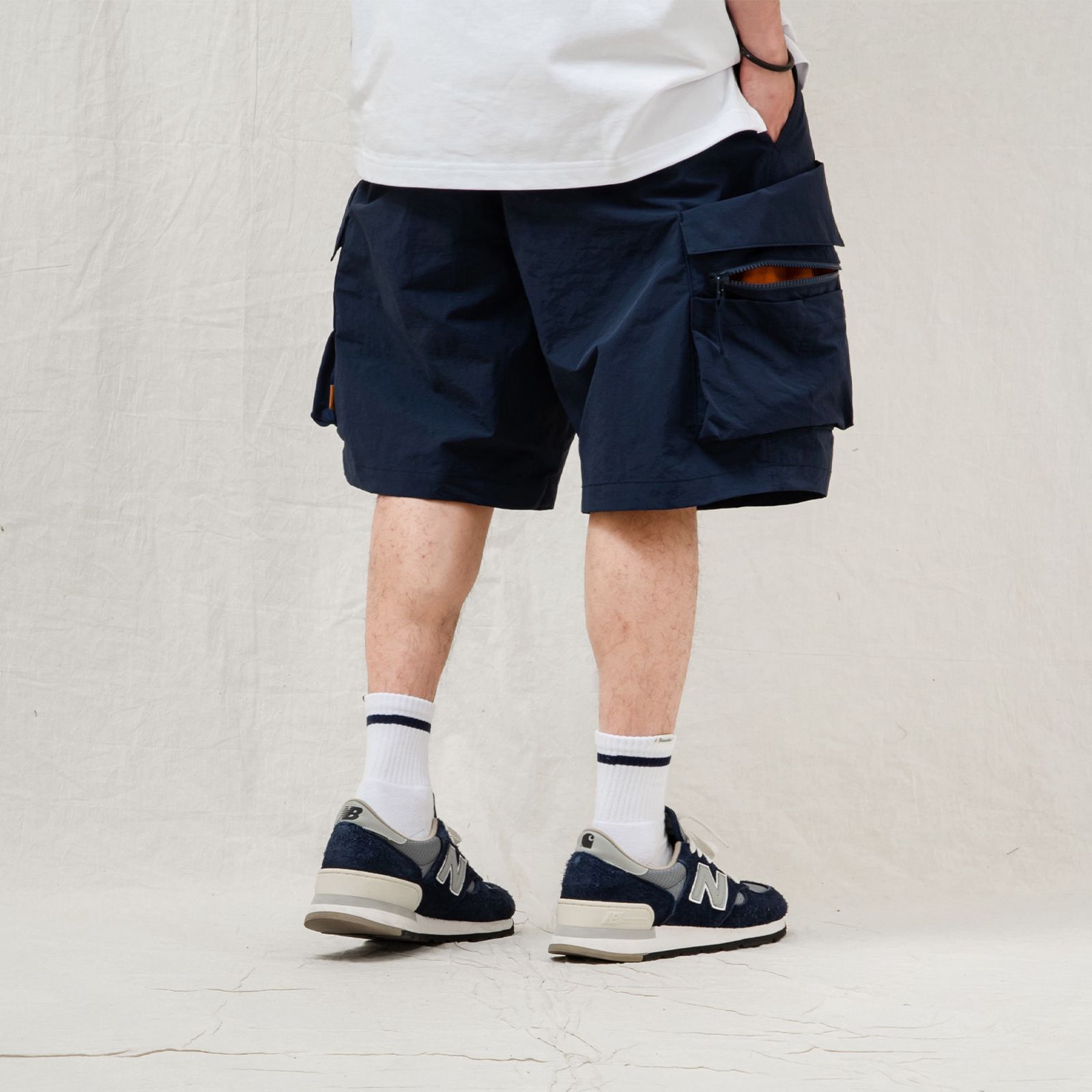 【ラスト1点 XL 】water-repellent nylon cargo shorts / ダークブルー