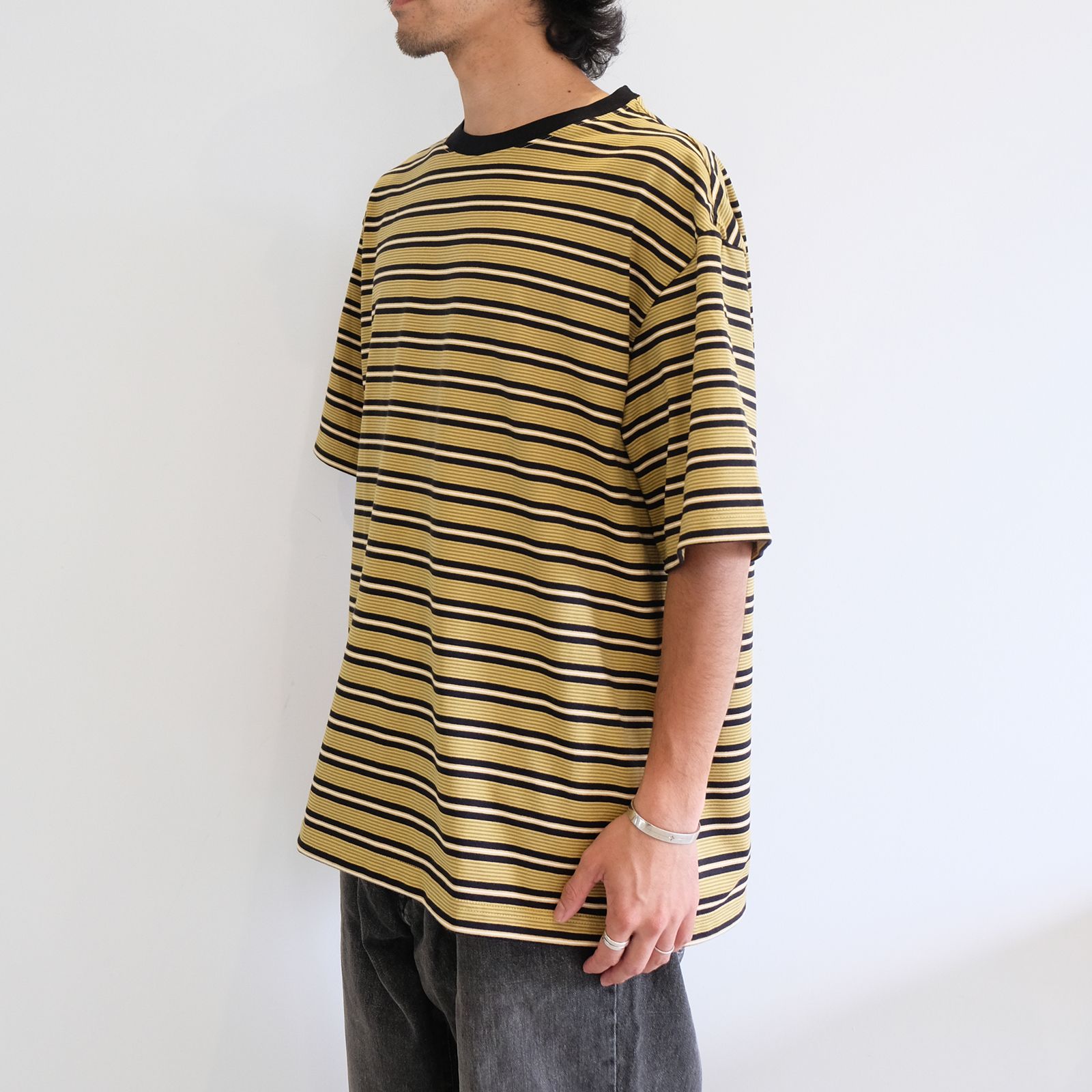 CALEE - 【ラスト1点 L 】Drop shoulder narrow pitch border S/S