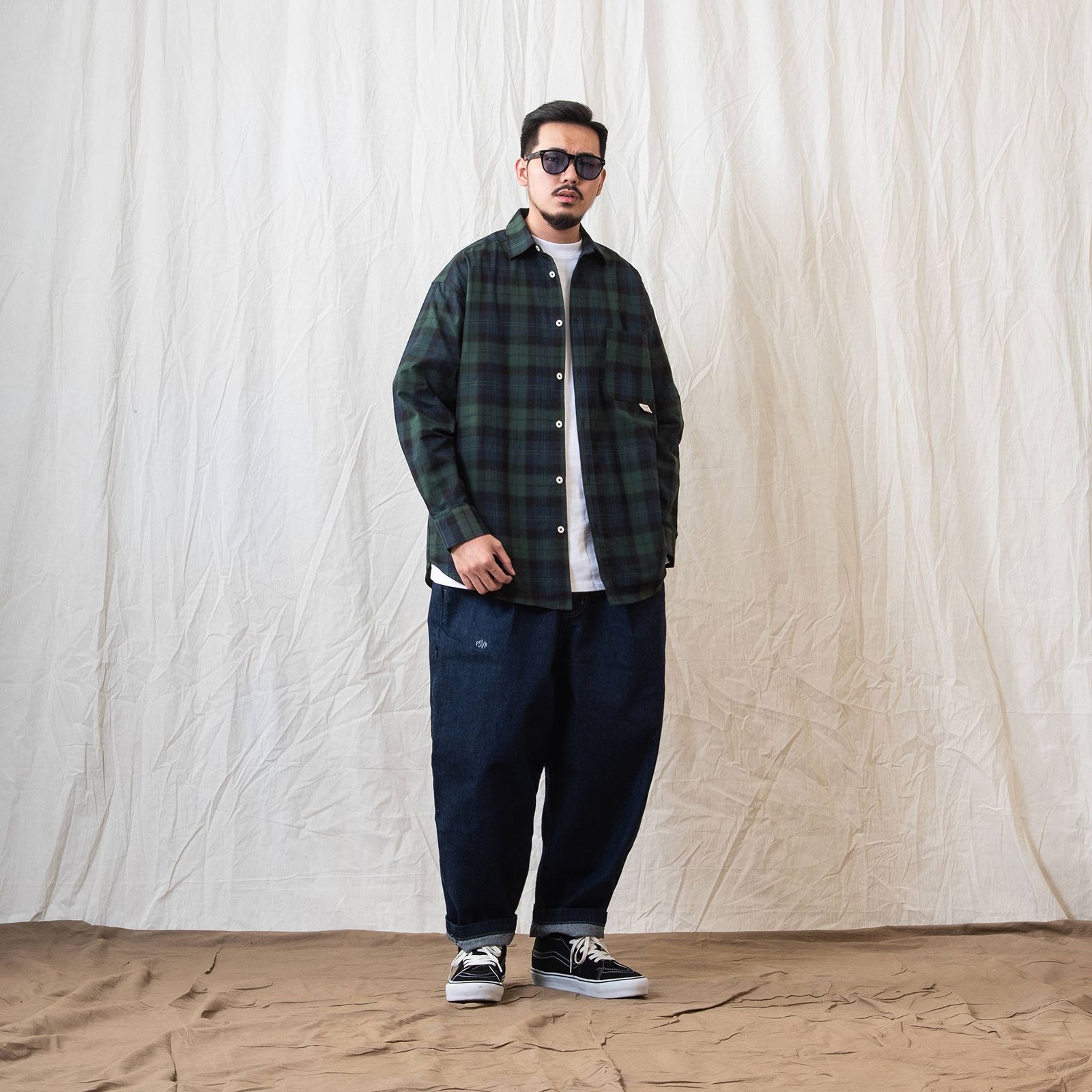[ラスト1点 M ] persevere long sleeve check shirts / グリーン×ブルー