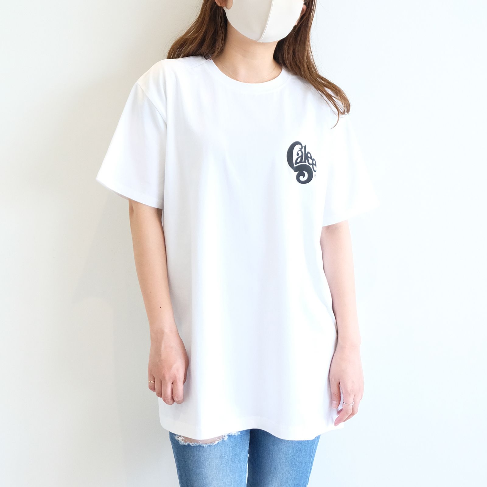 ワンポイントロゴ クルーネックTシャツ / Stretch calee op logo t-shirt / ホワイト - M