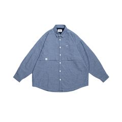【ラスト1点 L 】brand logo long-sleeve oversized chanbray shirt / ライトブルー