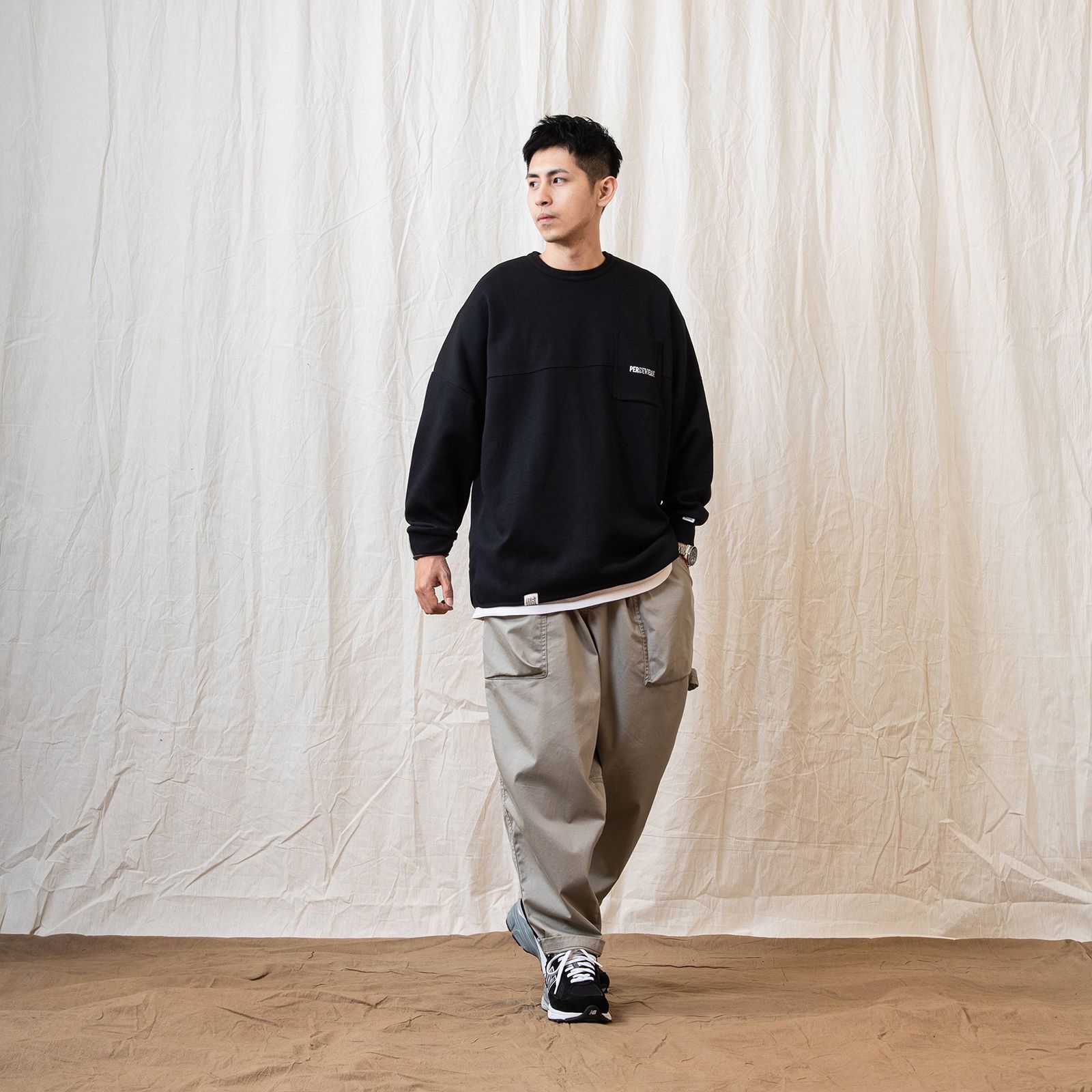 【ラスト1点 XL 】spliced L/S pocket t-shirt / ブラック