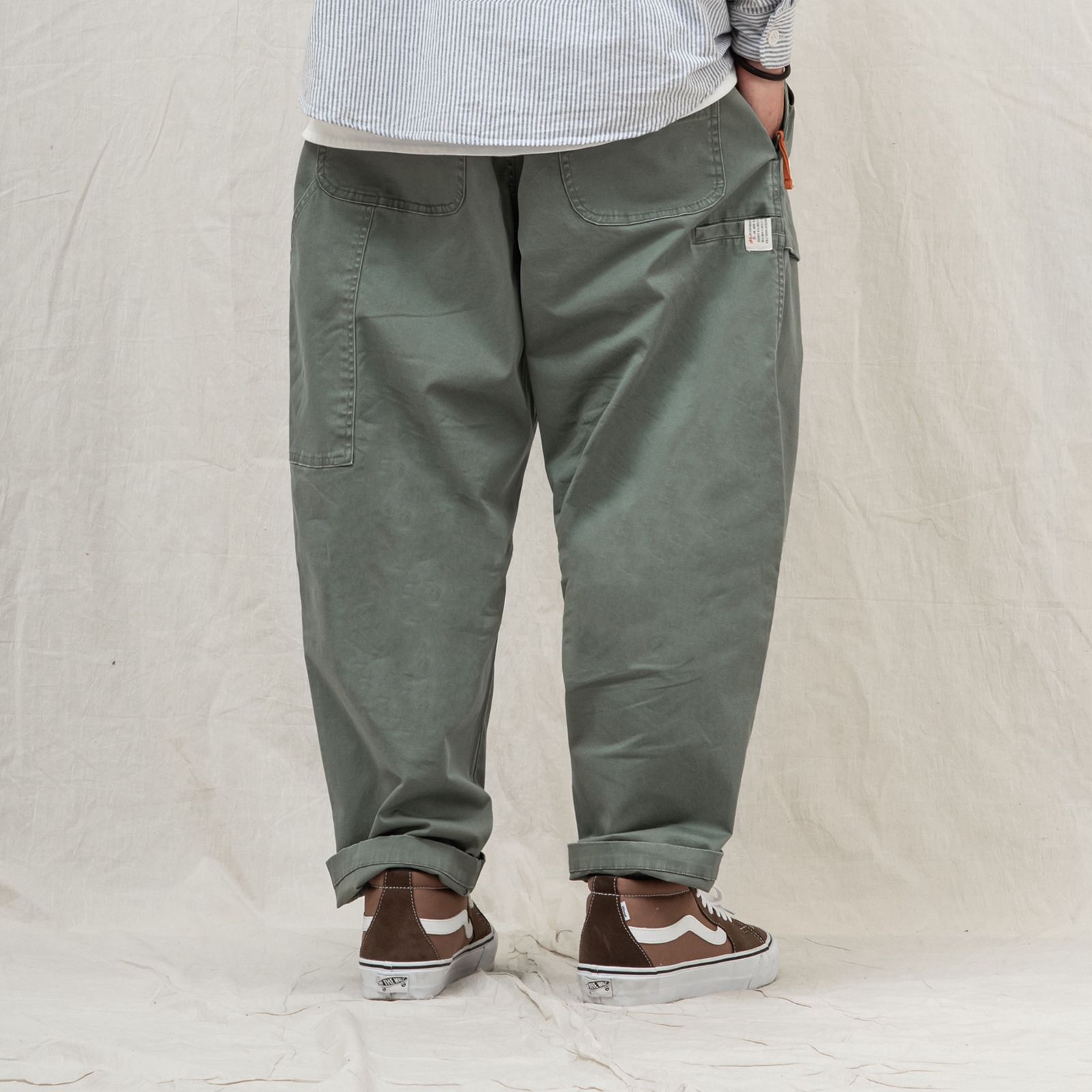 【ラスト1点 XL】heavy enzume washed tapered pants / グリーングレー