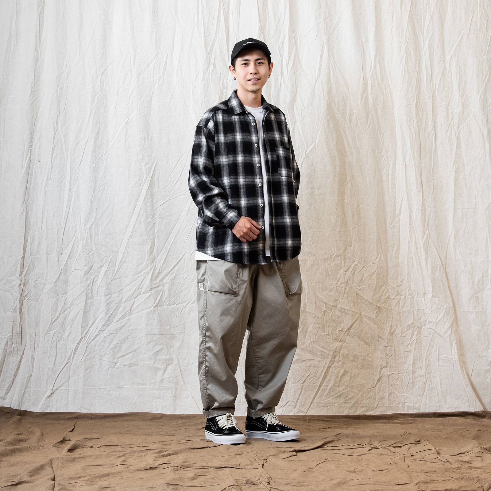 [ラスト1点 L ] persevere long sleeve check shirts / ブラック×ホワイト