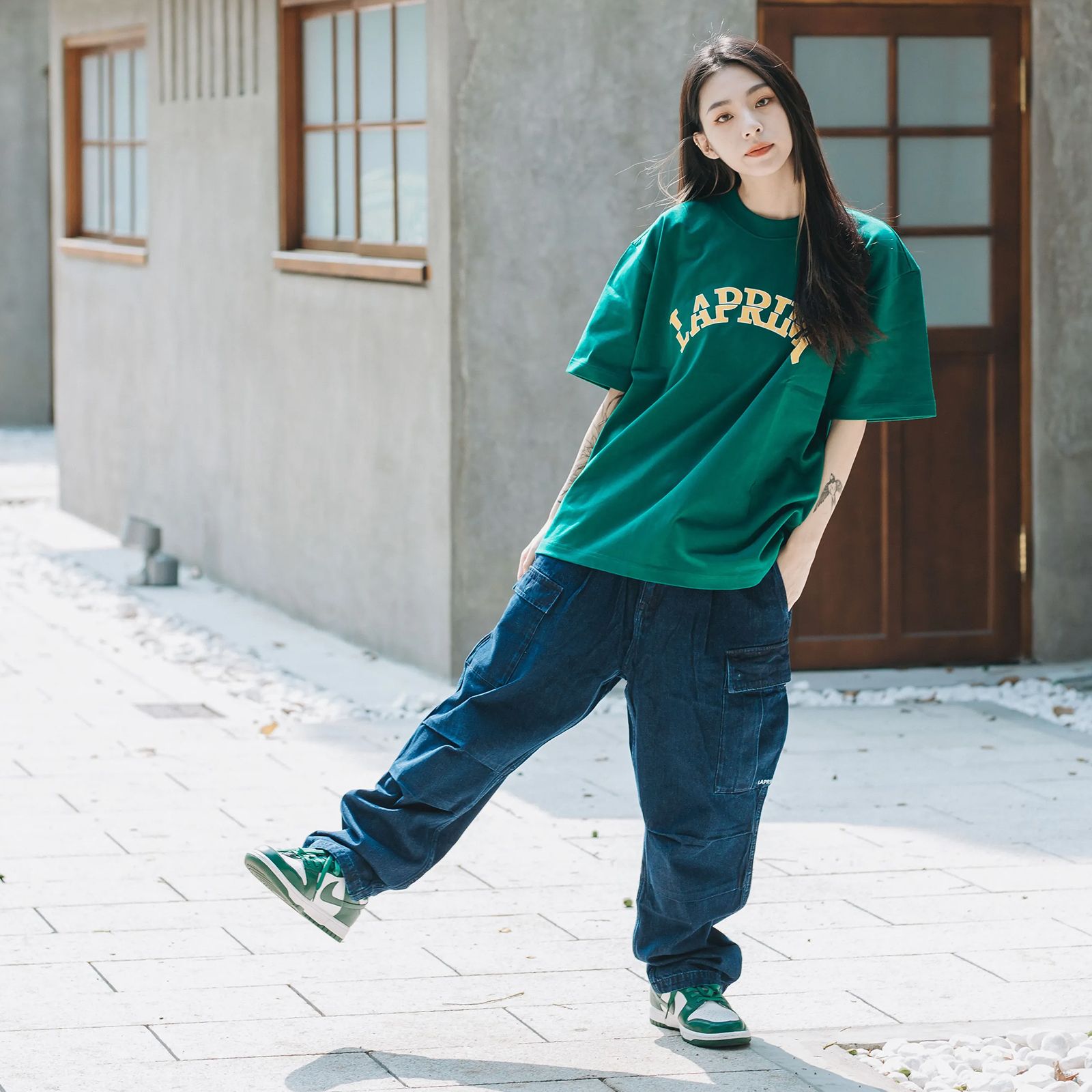 【ラスト1点 L 】university font crewneck tee / グリーン