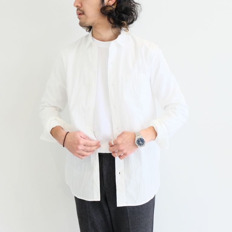 Magine ラスト1点 46 M ウォッシュ加工 コットンシャンブレーシャツ Ctn Chambray Standard Shirts L S ホワイト Filo
