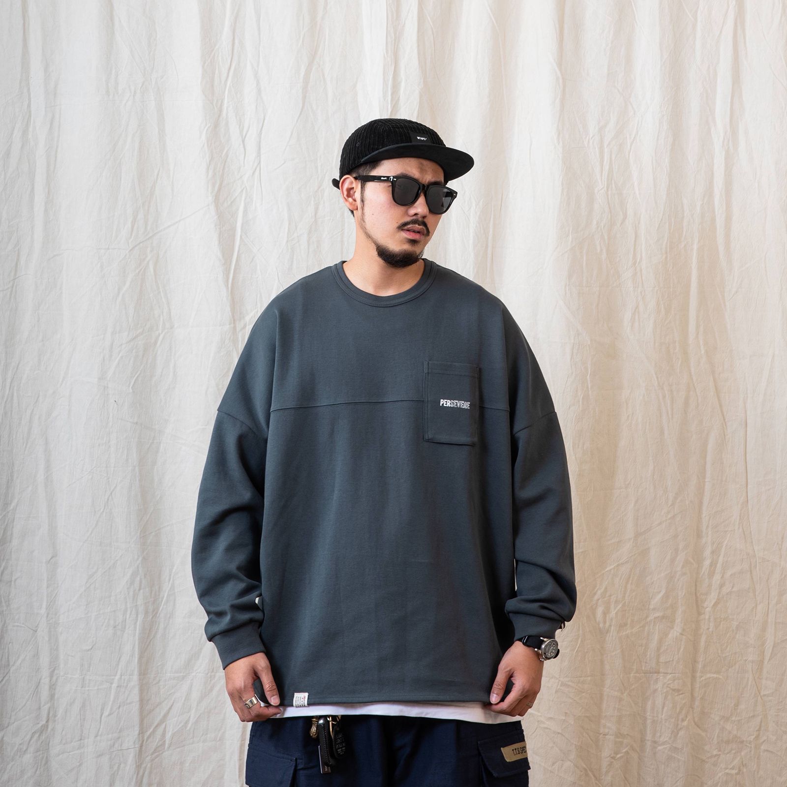 【ラスト1点 M 】spliced L/S pocket t-shirt / ブルーグリーン