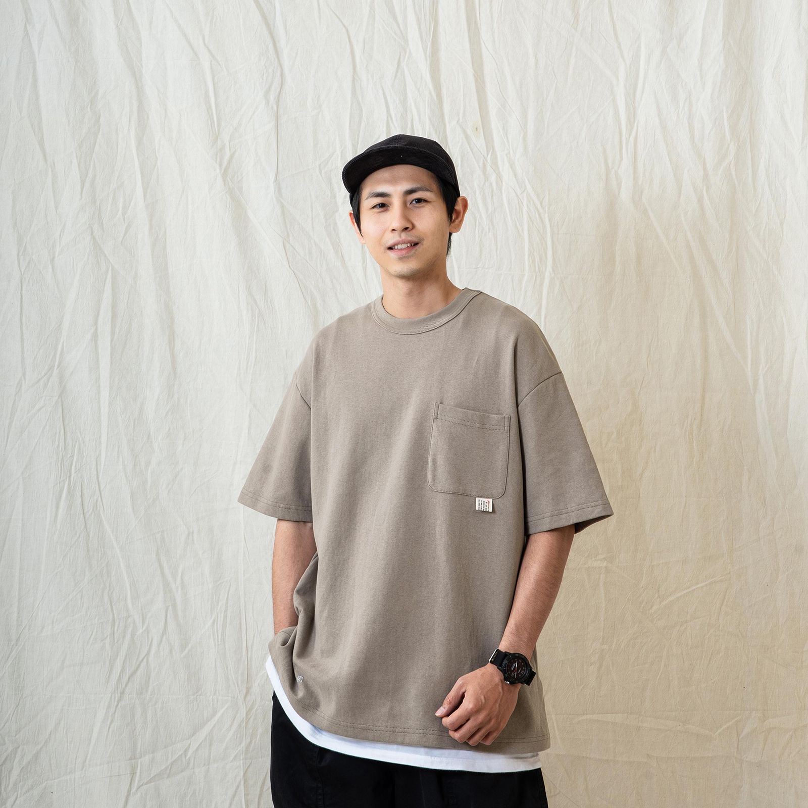【ラスト1点 L】persevere wide pocket t-shirt / ベージュ