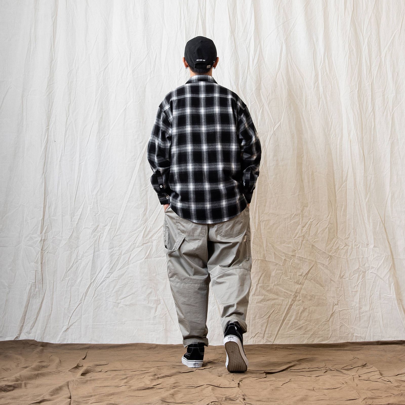 [ラスト1点 L ] persevere long sleeve check shirts / ブラック×ホワイト