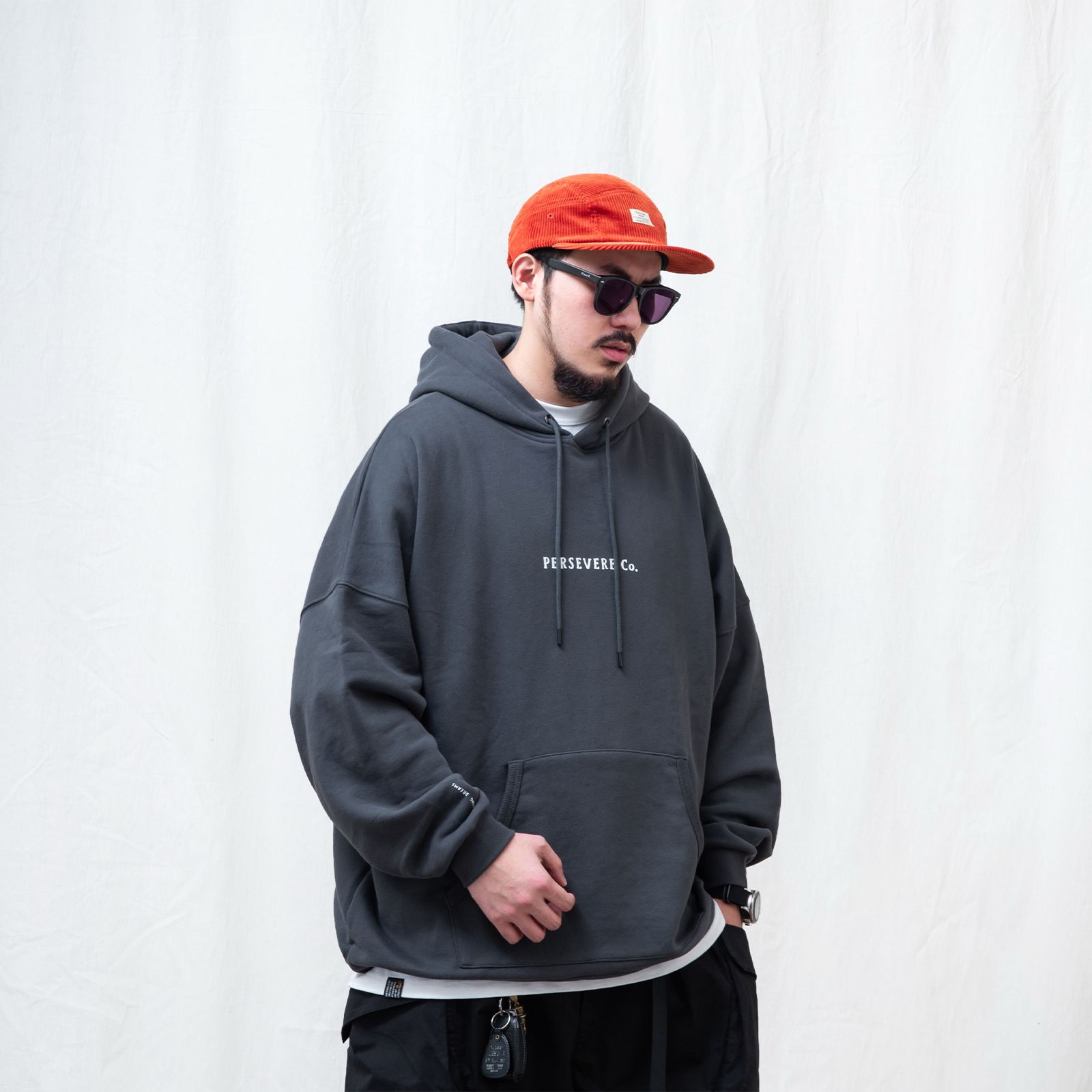【ラスト1点 L 】brand logo classic washed hoodie / チャコールブラック