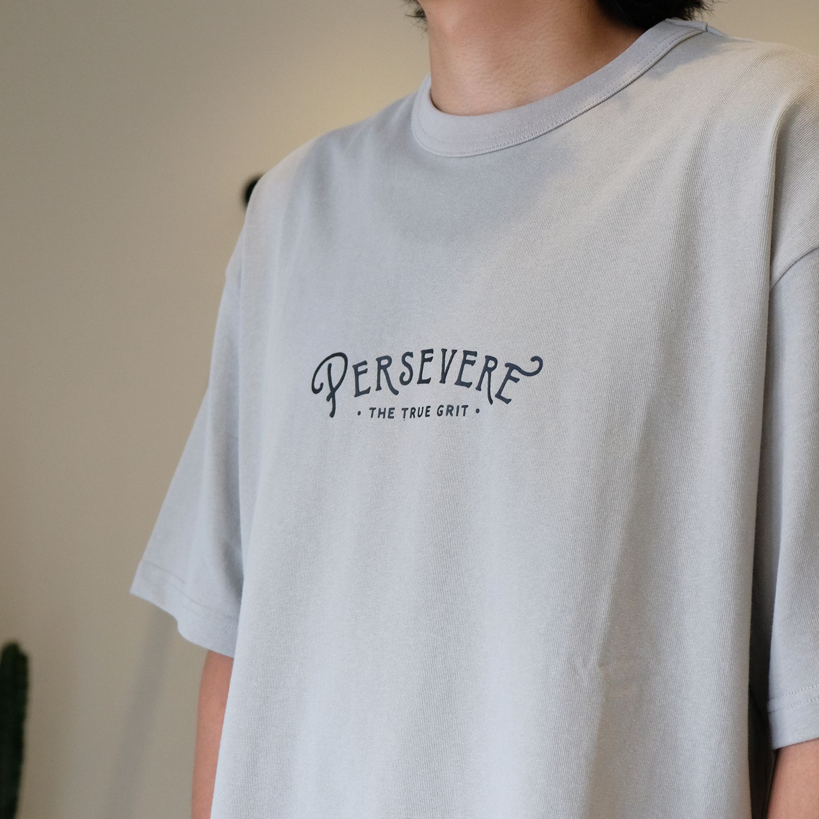 Persevere 2022夏コーデ。Tシャツのセメントグレーカラーが夏にも映える良い色味