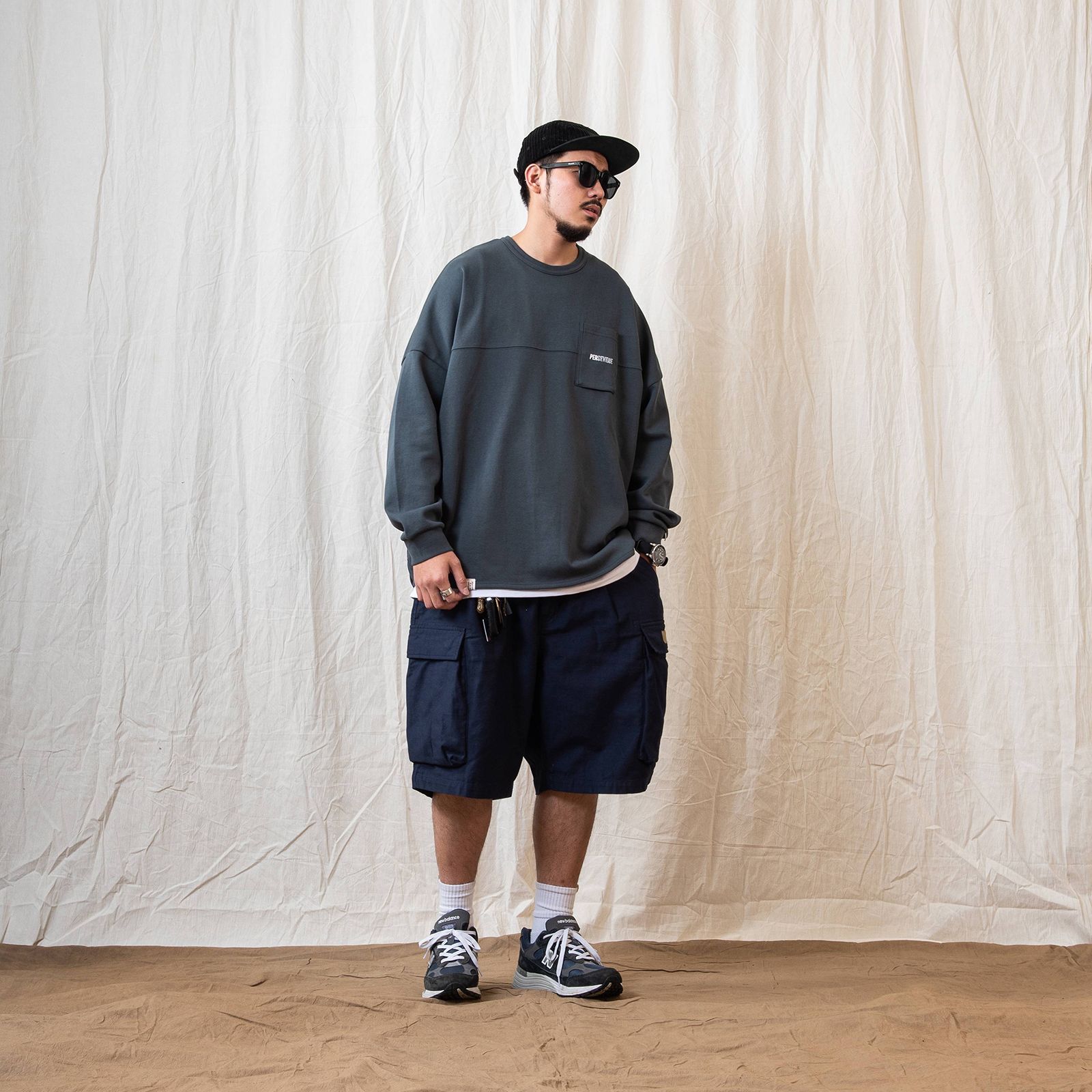 【ラスト1点 M 】spliced L/S pocket t-shirt / ブルーグリーン